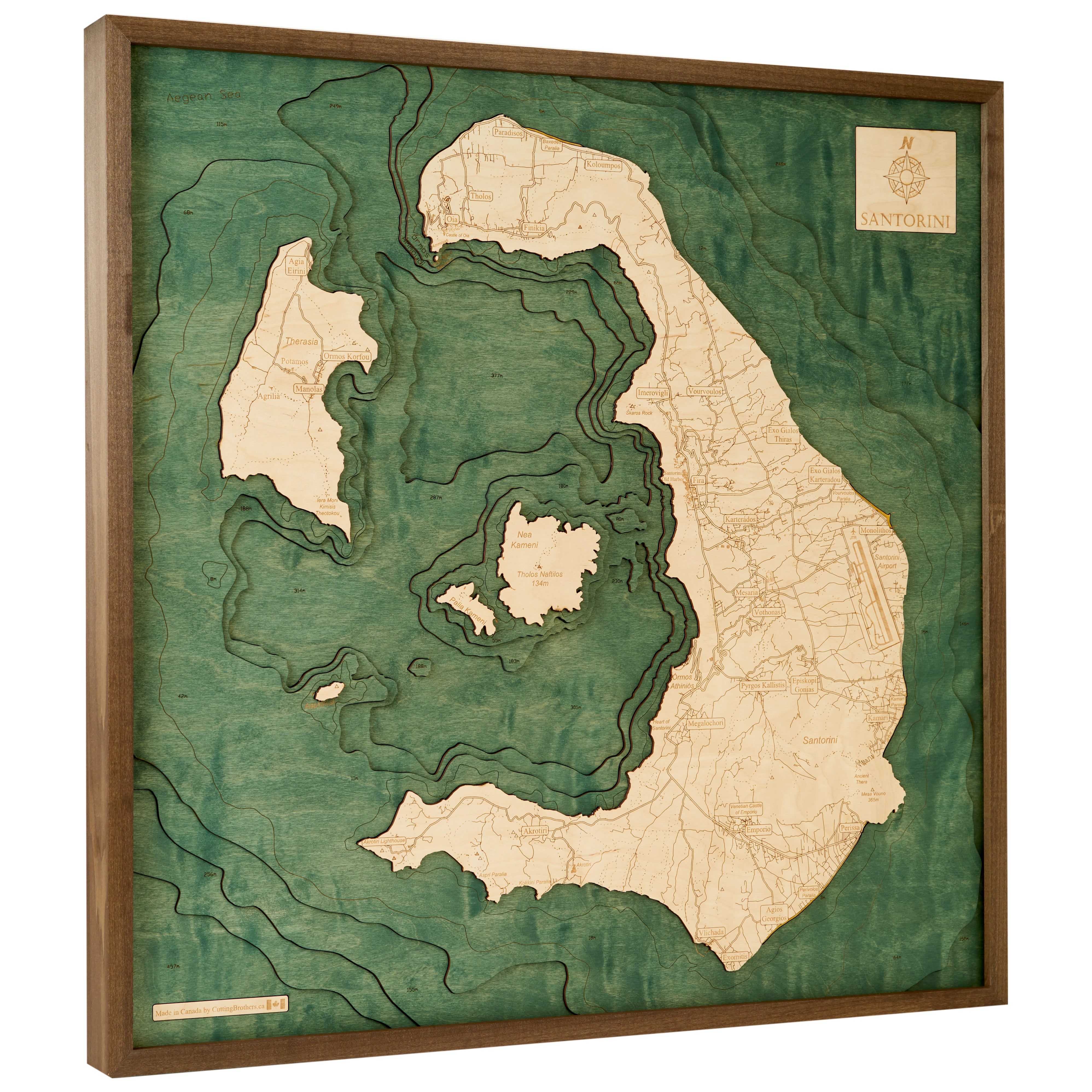 SANTORINI - 3D Holz Wandkarte - Version L