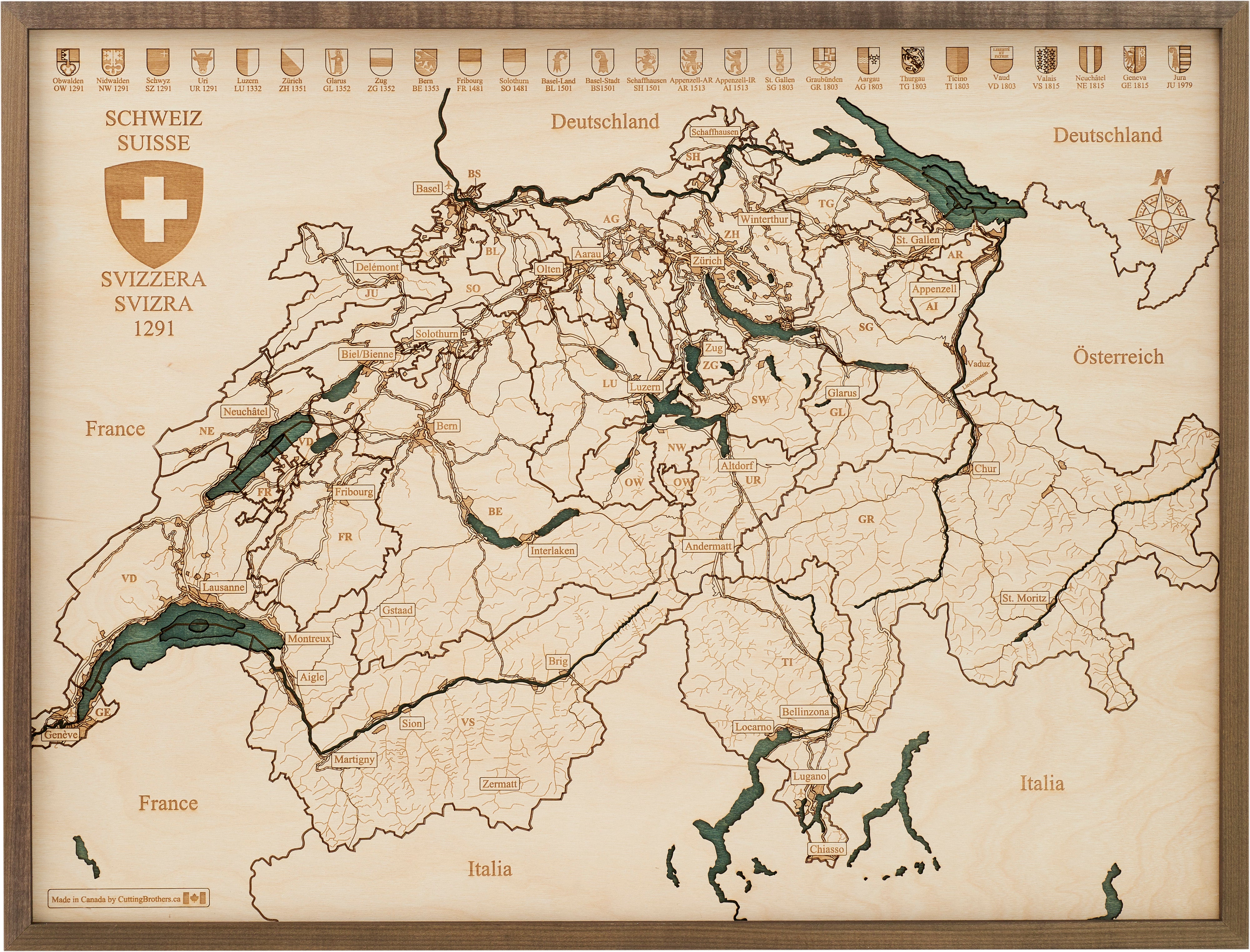 SCHWEIZ 3D Holz Wandkarte - Version L