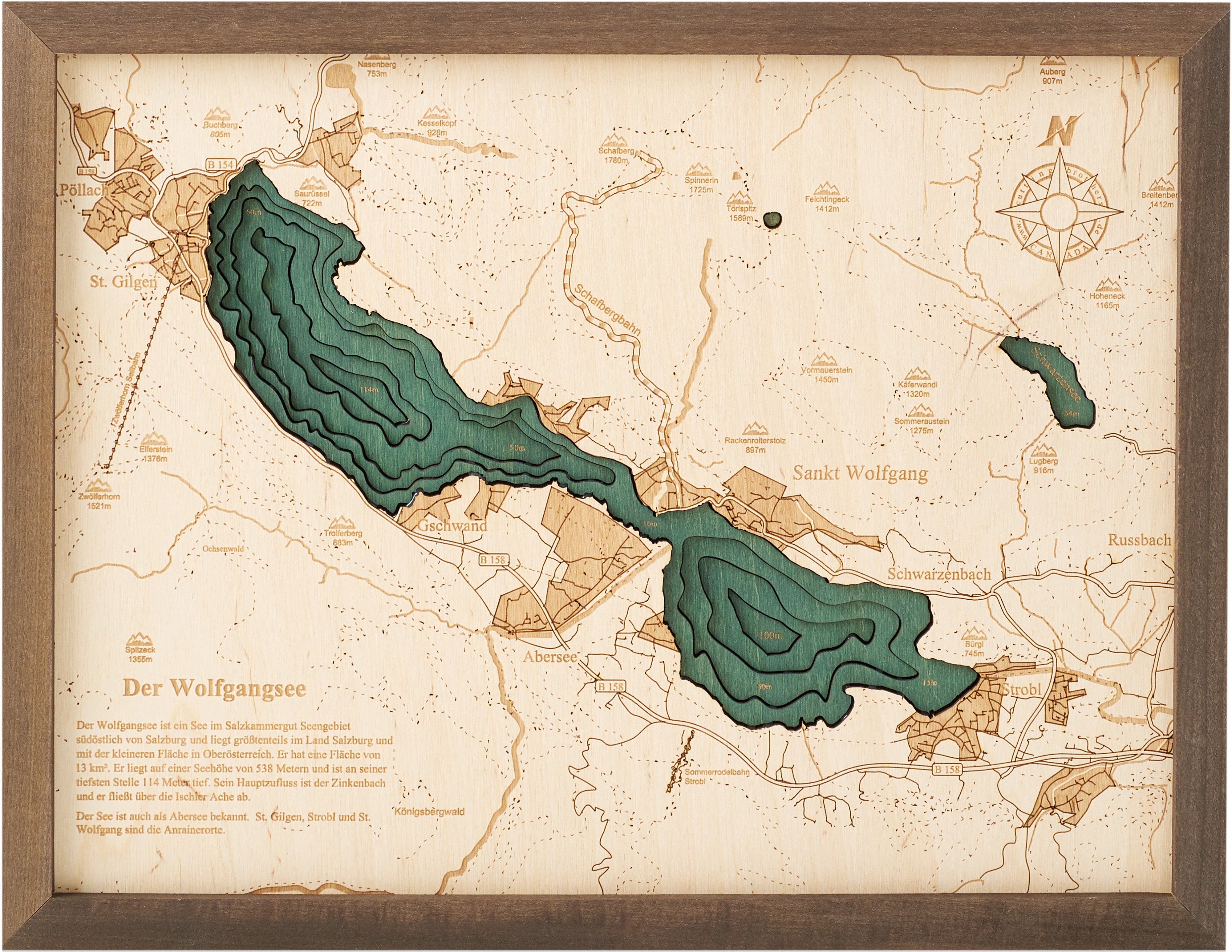 WOLFGANGSEE 3D Holz Wandkarte - Version S