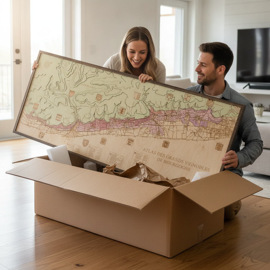 COTE DE NUITS-ATLAS DES GRANDS VINOBLES DE BOURGOGNE 3D Holz Wandkarte - Version XXL