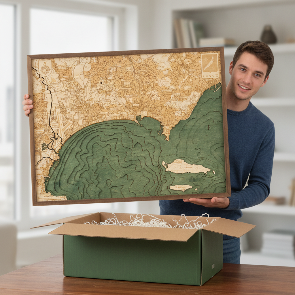CANNES - 3D Holz Wandkarte - Version L