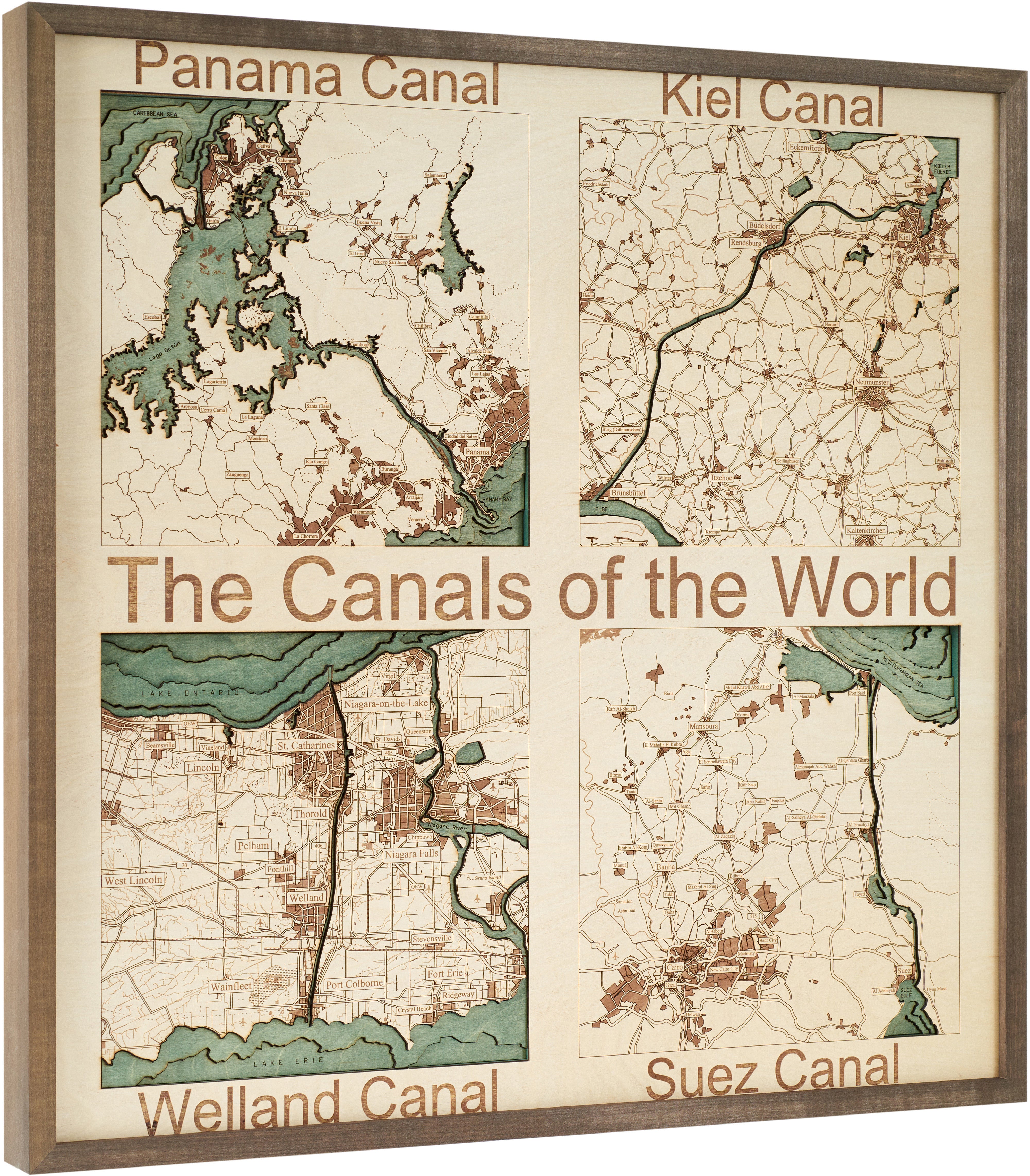 FOUR WORLD CHANNELS 3D wooden wall map - version L