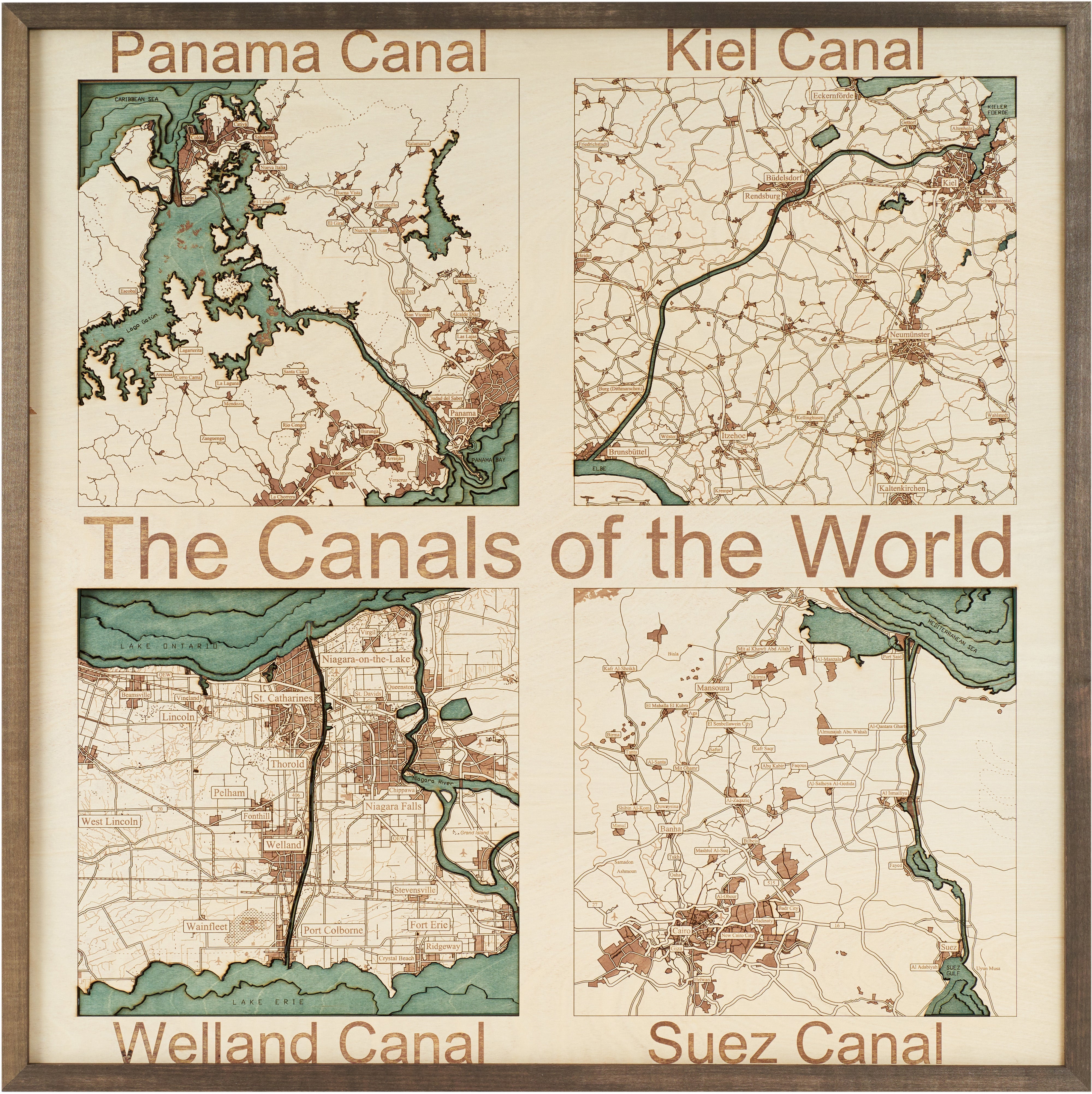 FOUR WORLD CHANNELS 3D wooden wall map - version L