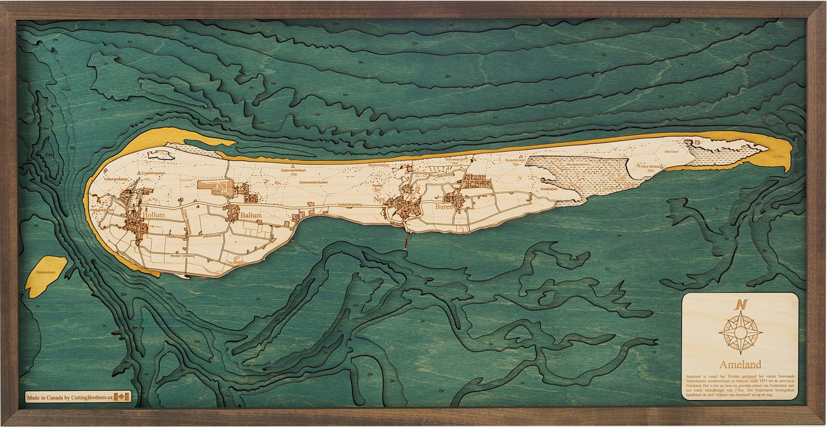 AMELAND 3D Holz Wandkarte - Version M