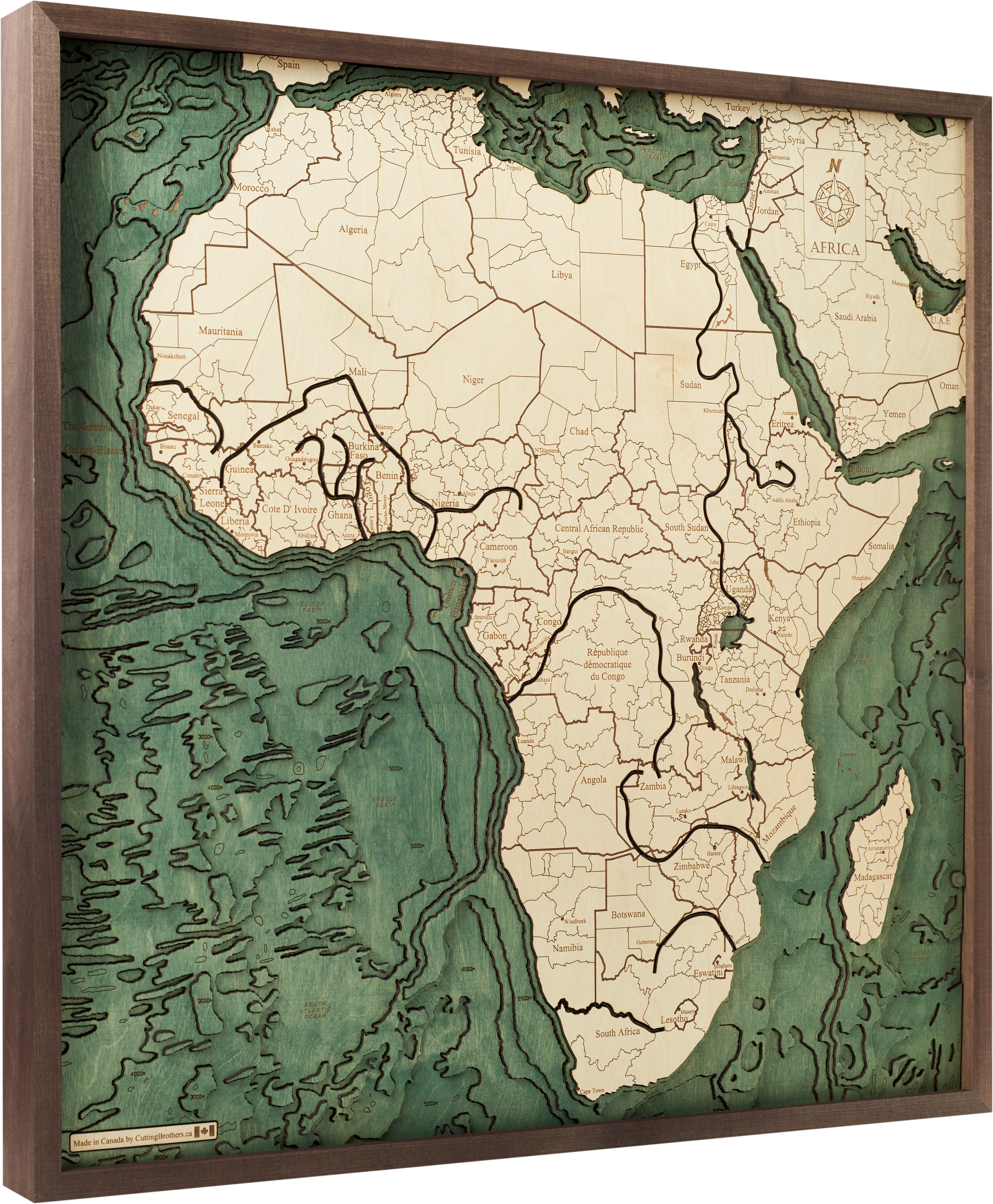 AFRIKA - 3D Holz Wandkarte - Version L