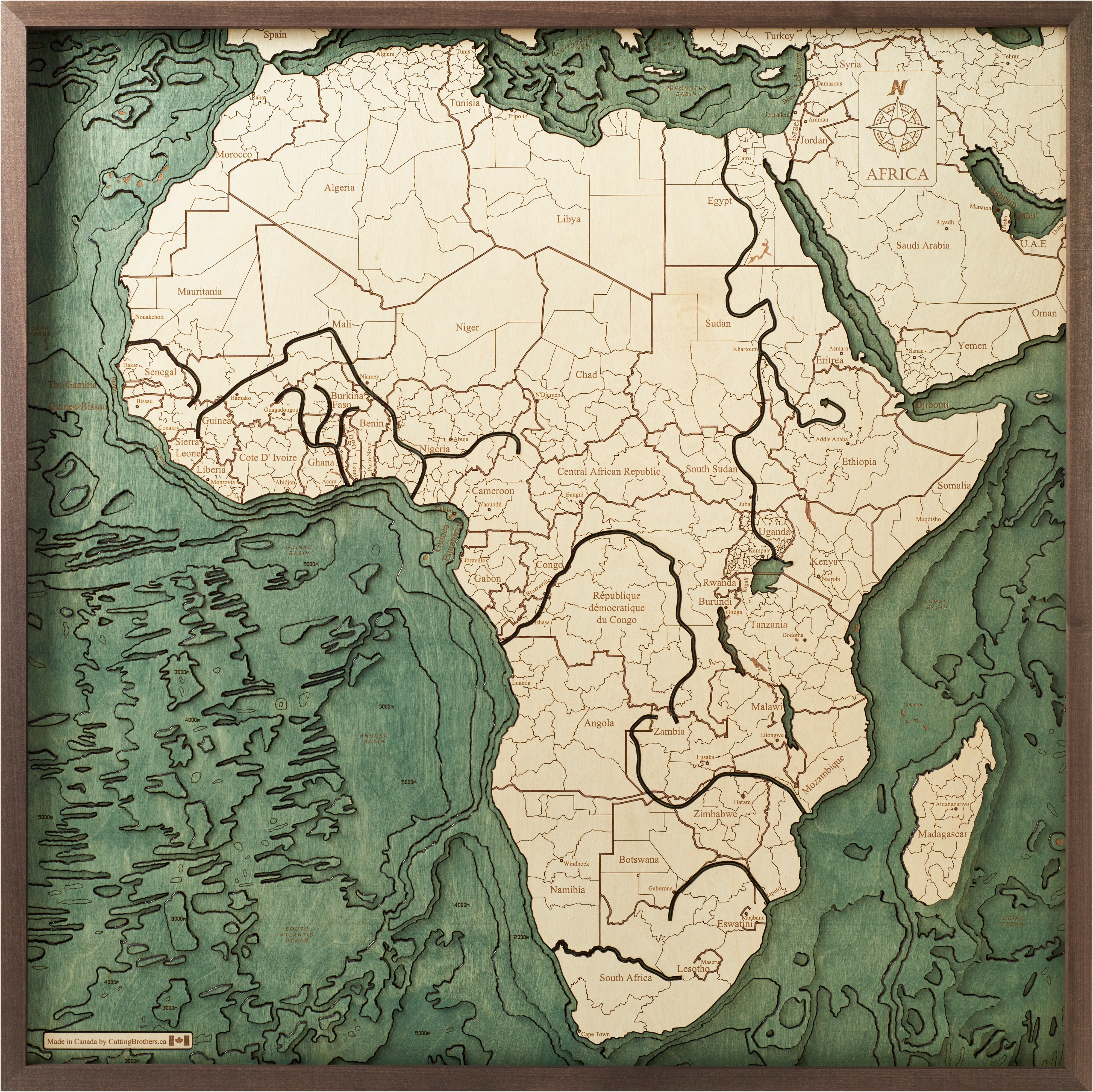 AFRICA - 3D wooden wall map - version L 