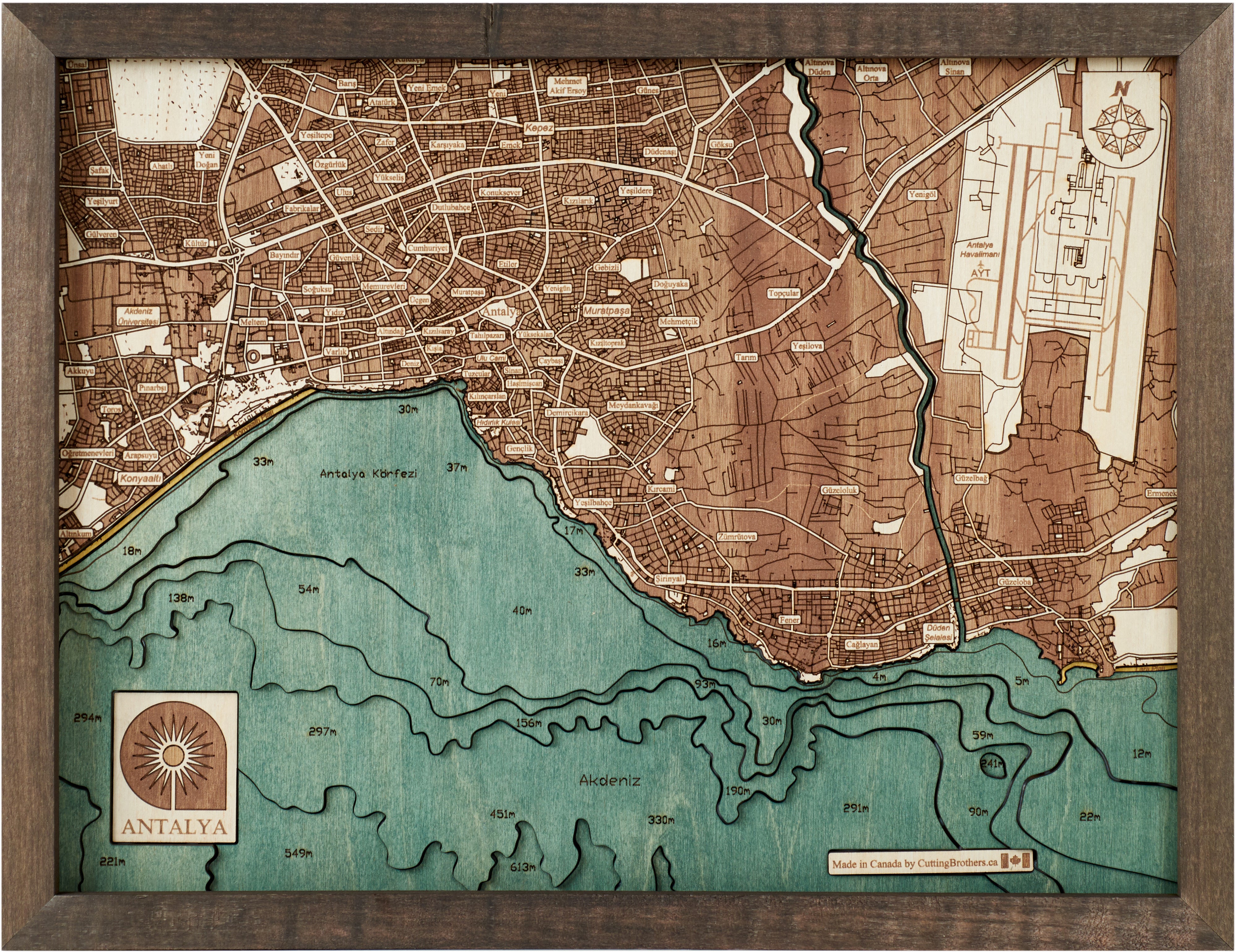 ANTALYA 3D Wooden Wall Map - Version S