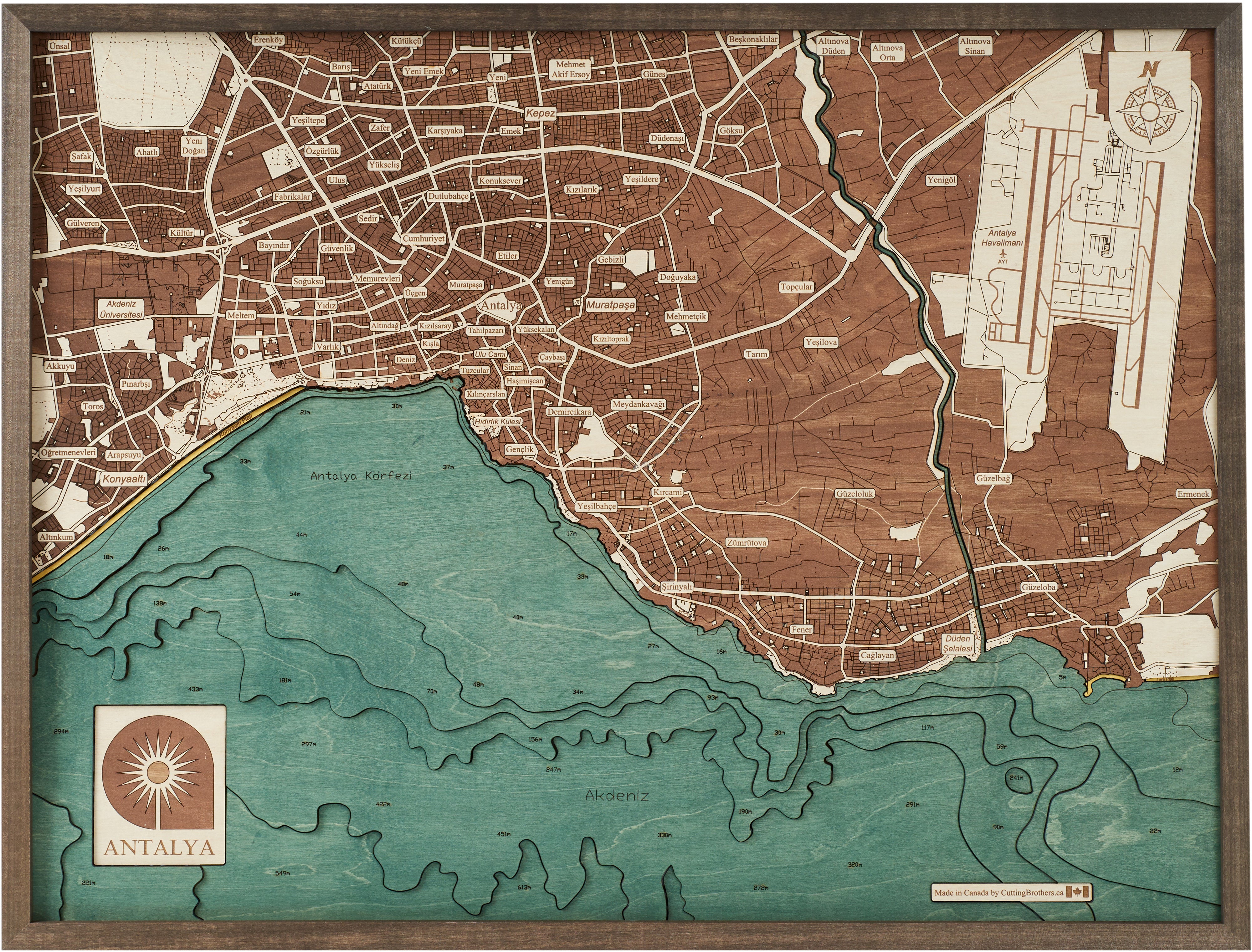 ANTALYA 3D Wooden Wall Map - Version L