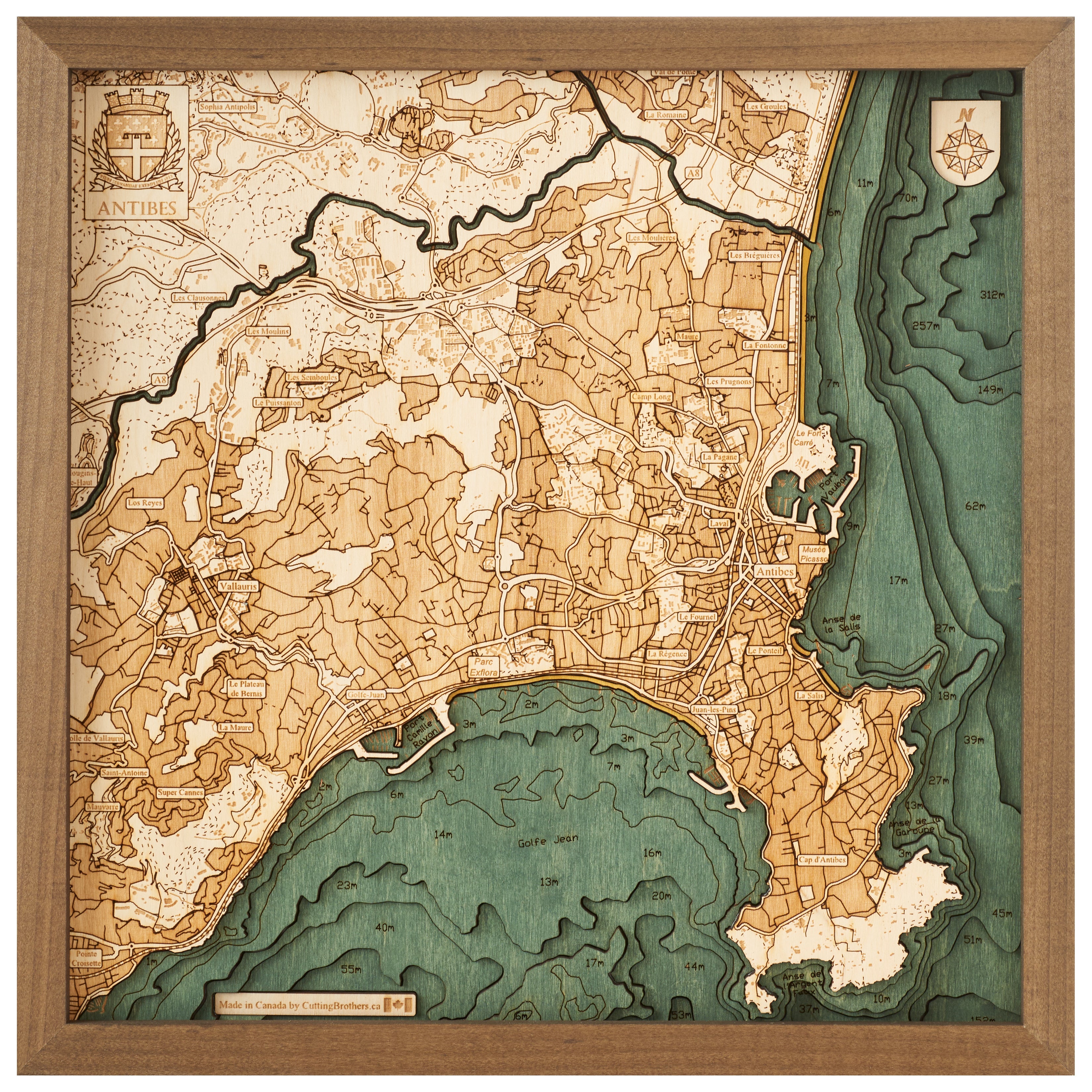 ANTIBES - 3D Holz Wandkarte - Version S