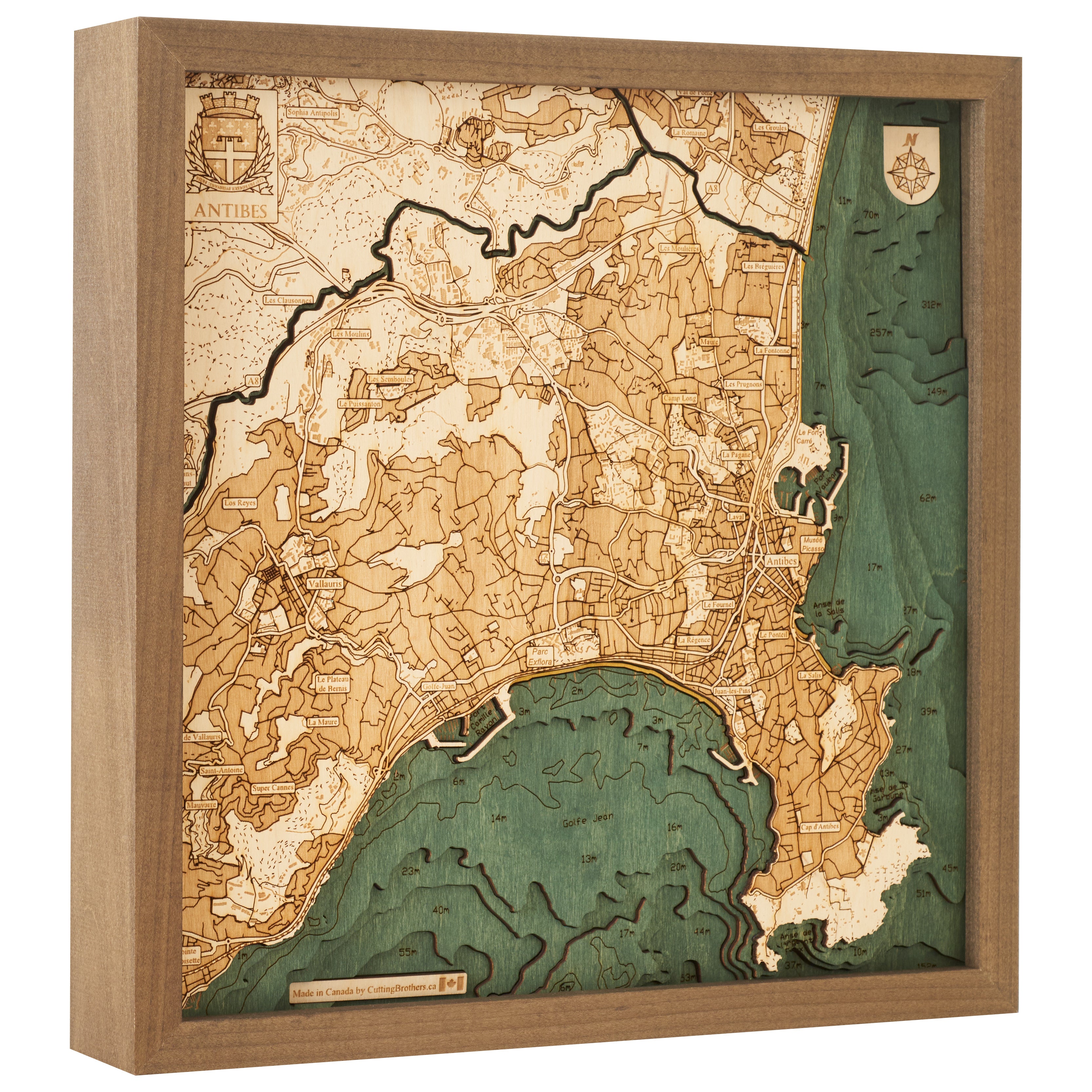 ANTIBES - 3D Holz Wandkarte - Version S