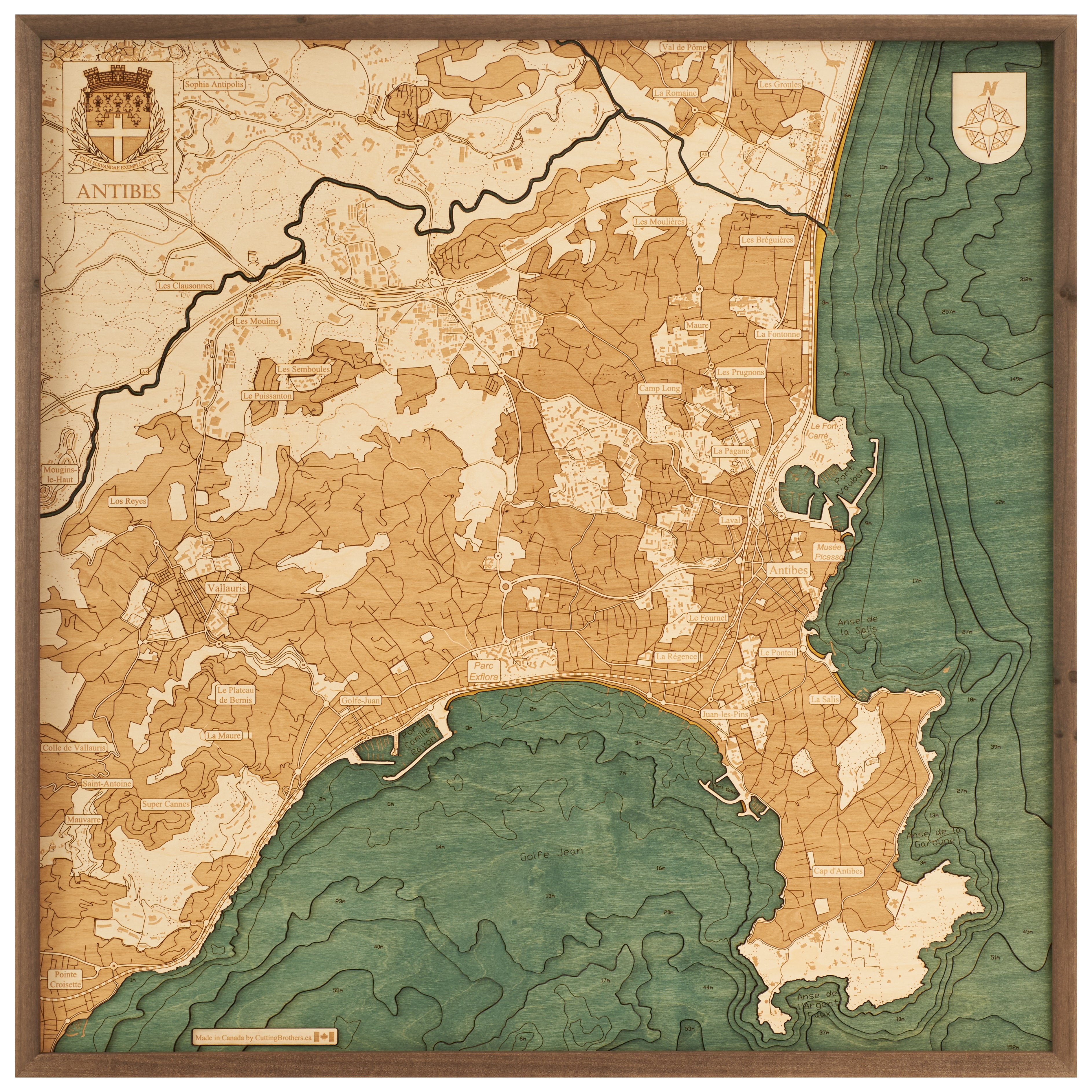 ANTIBES - 3D Holz Wandkarte - Version L