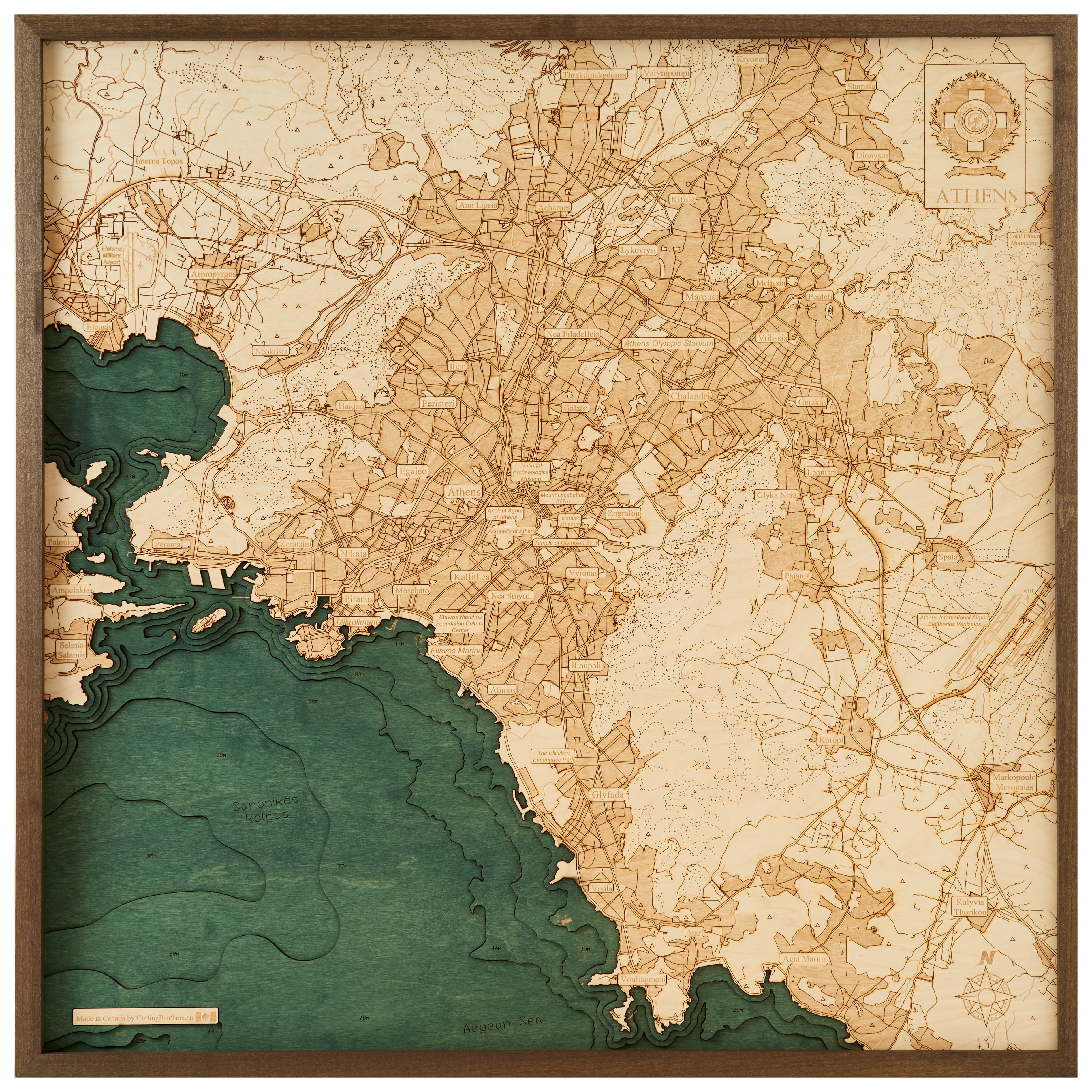 GREECE 3D Wooden Wall Map - Version L 