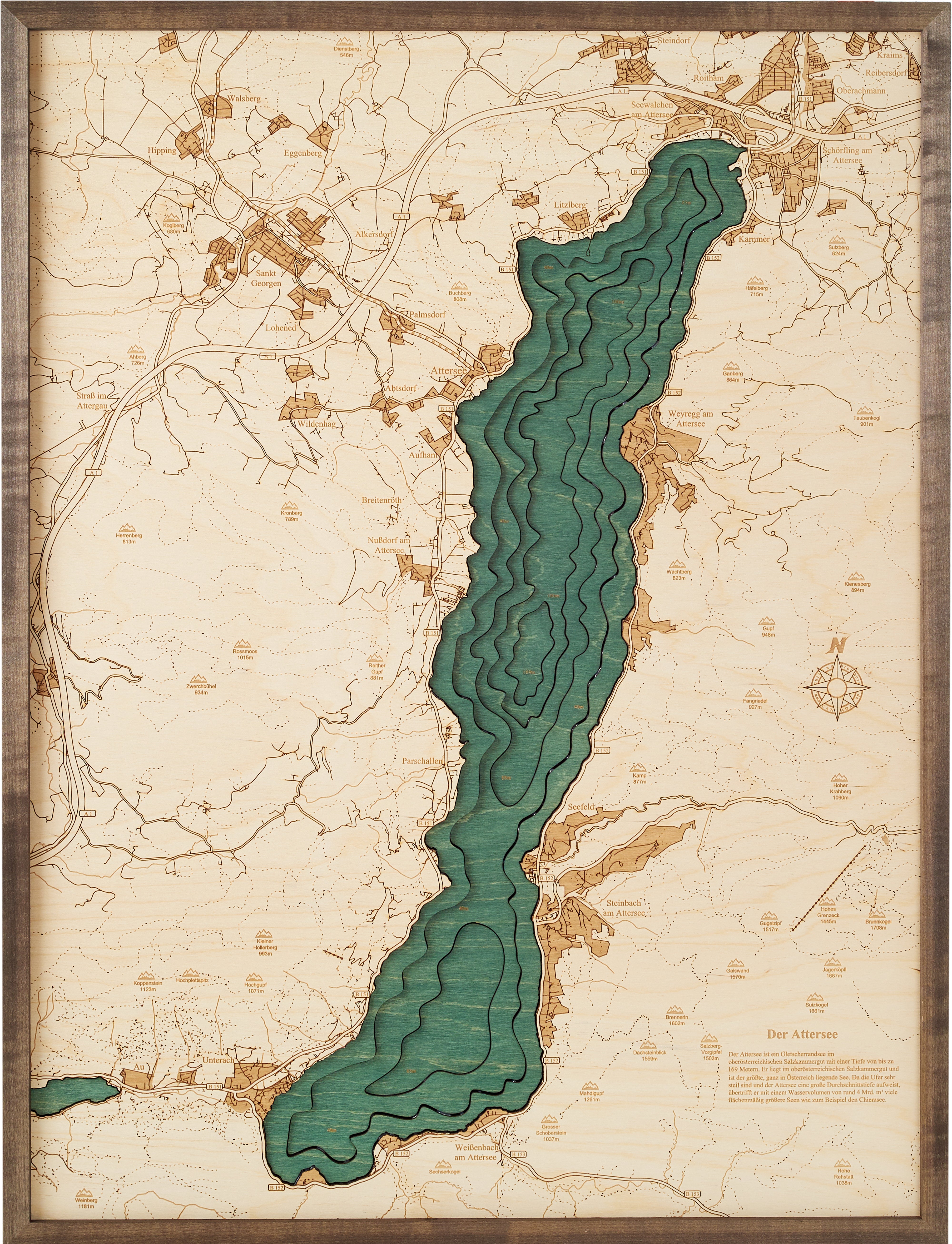 ATTERSEE 3D Holz Wandkarte - Version L