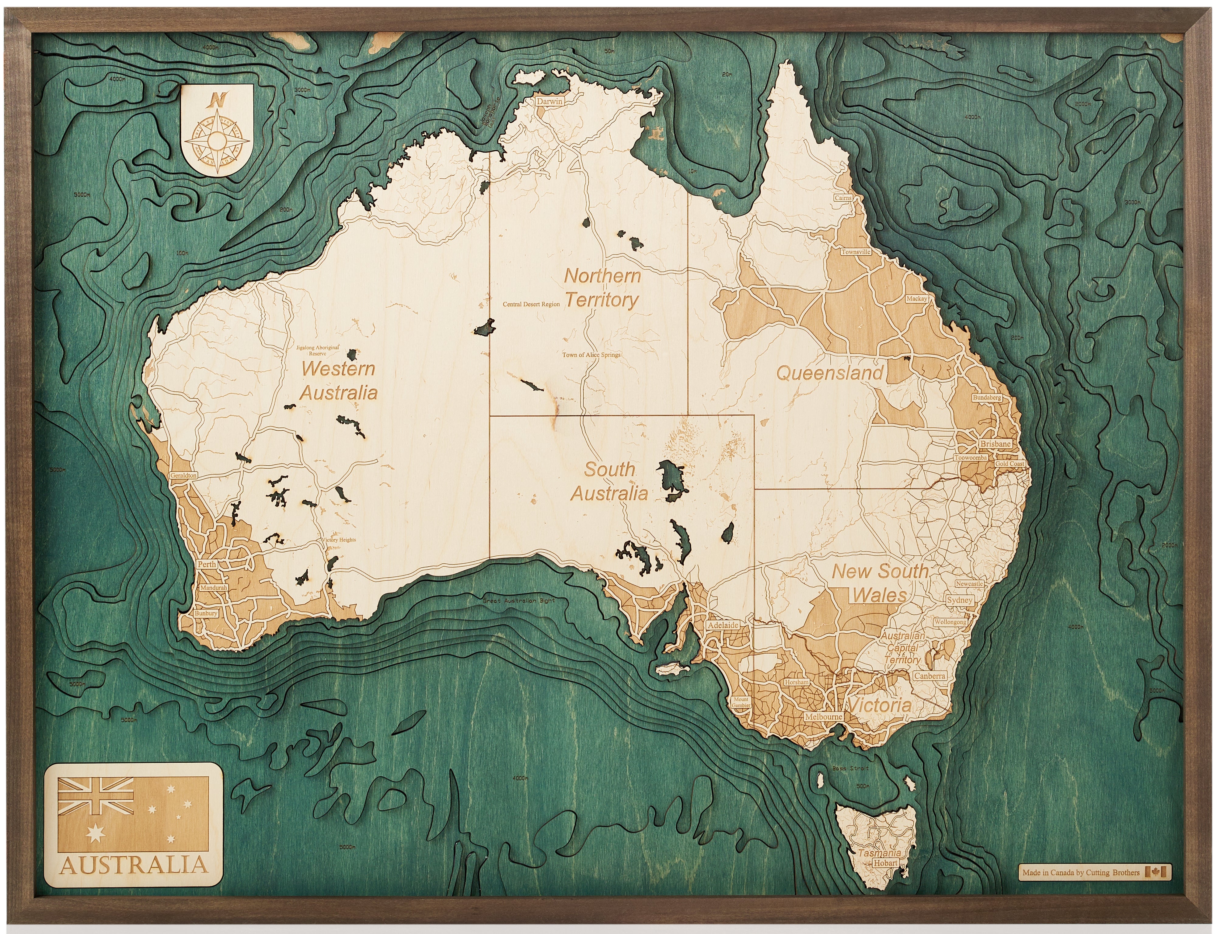 AUSTRALIEN 3D Holz Wandkarte - Version L