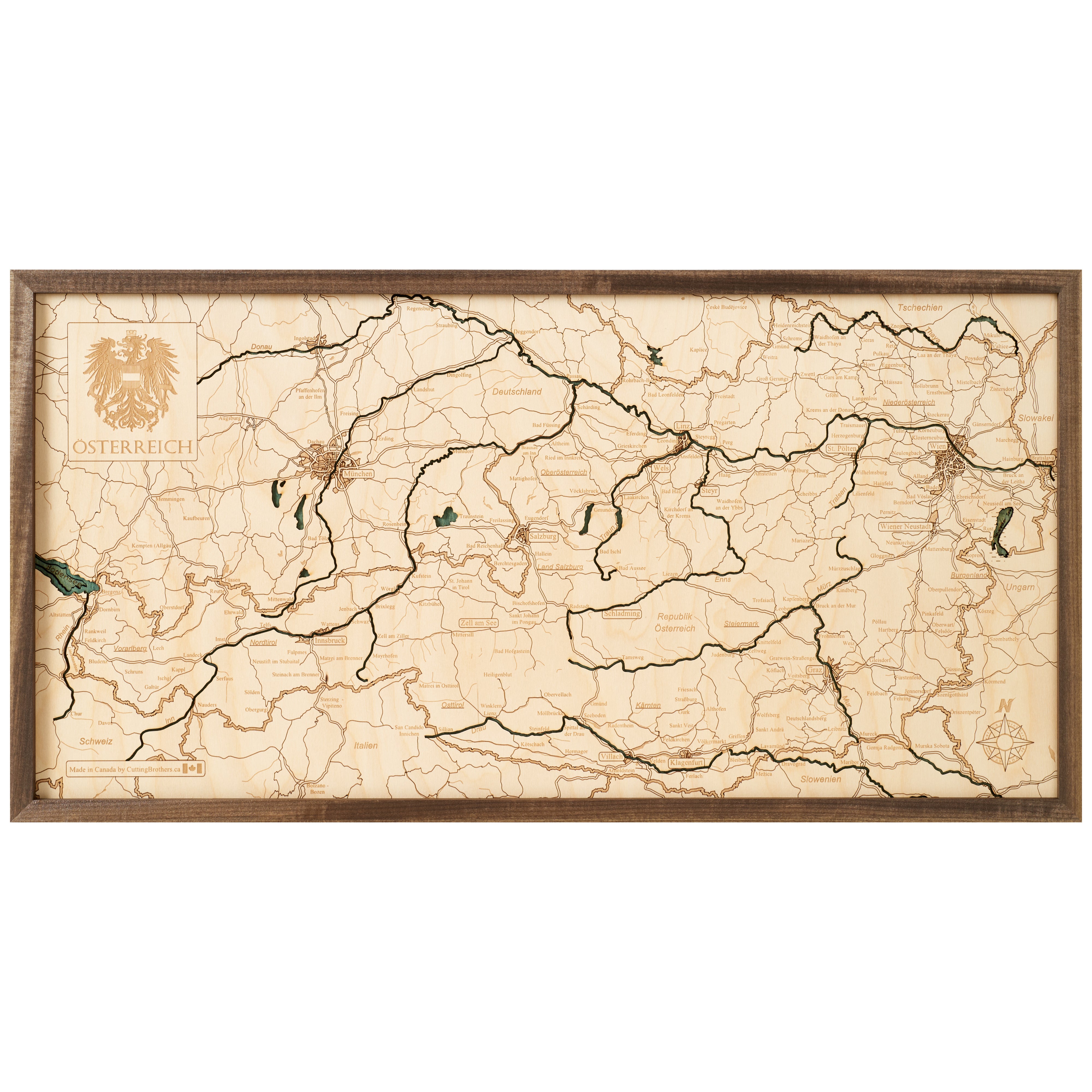 ÖSTERREICH 3D Holz Wandkarte - Version M