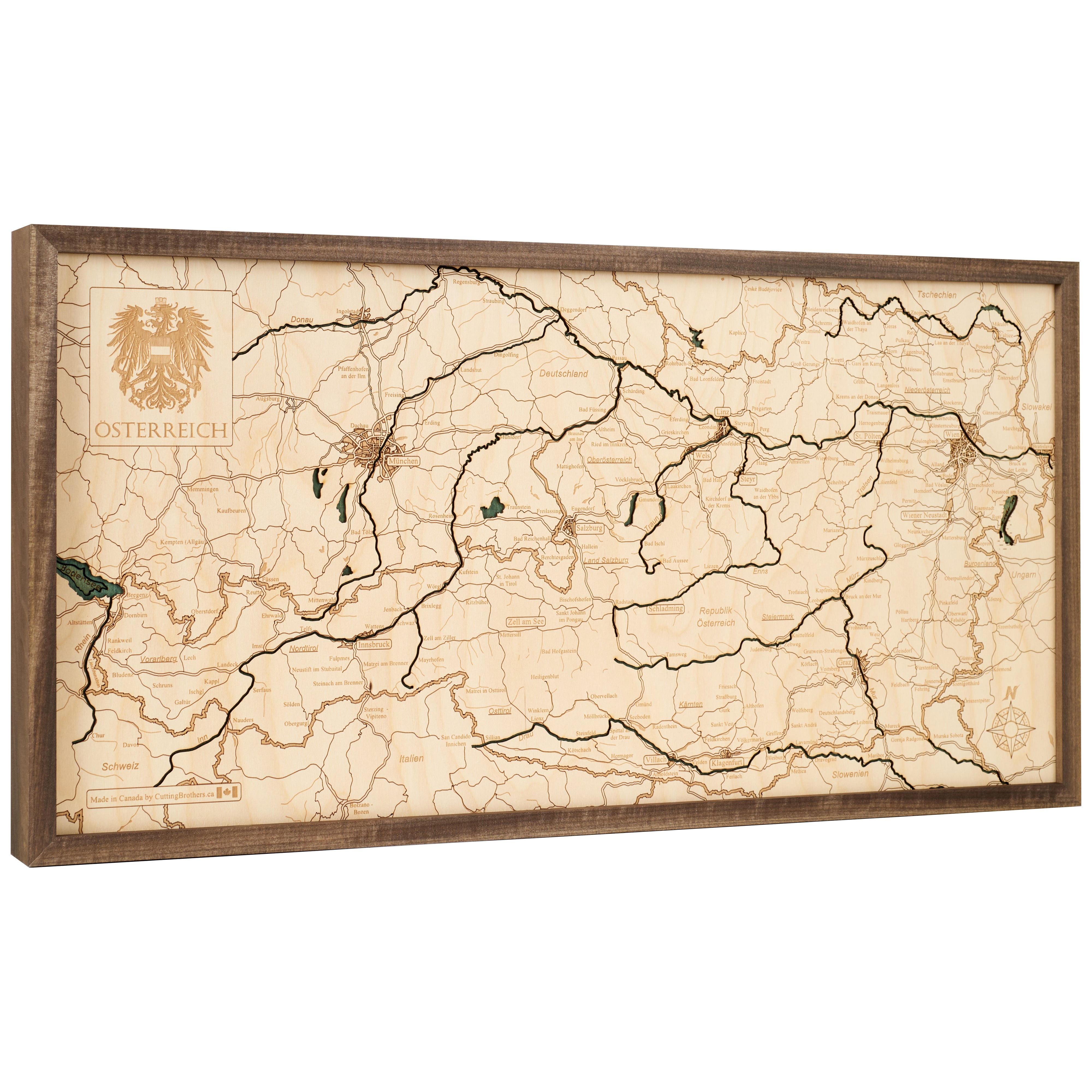 ÖSTERREICH 3D Holz Wandkarte - Version M