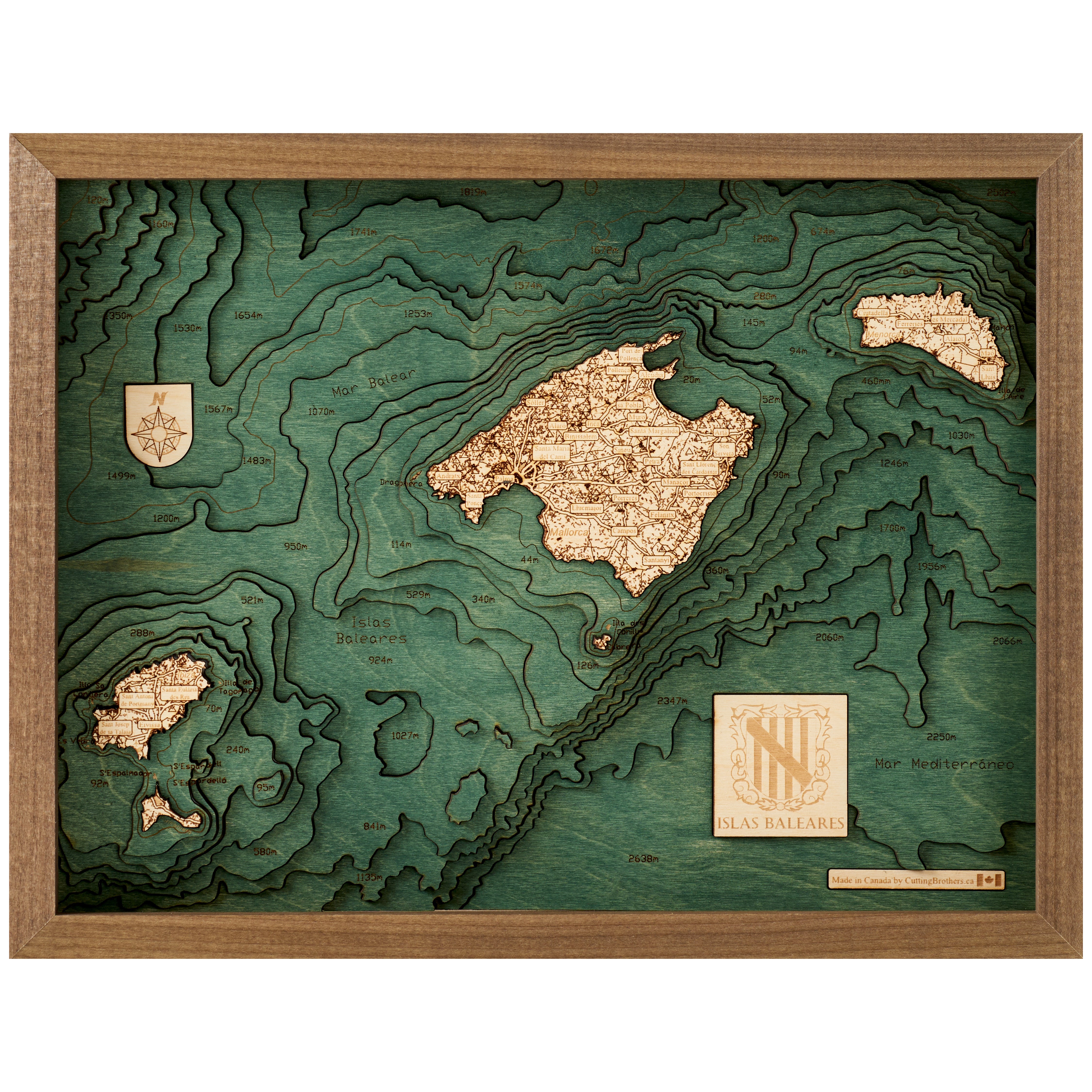 BALEAREN 3D Holz Wandkarte - Version S