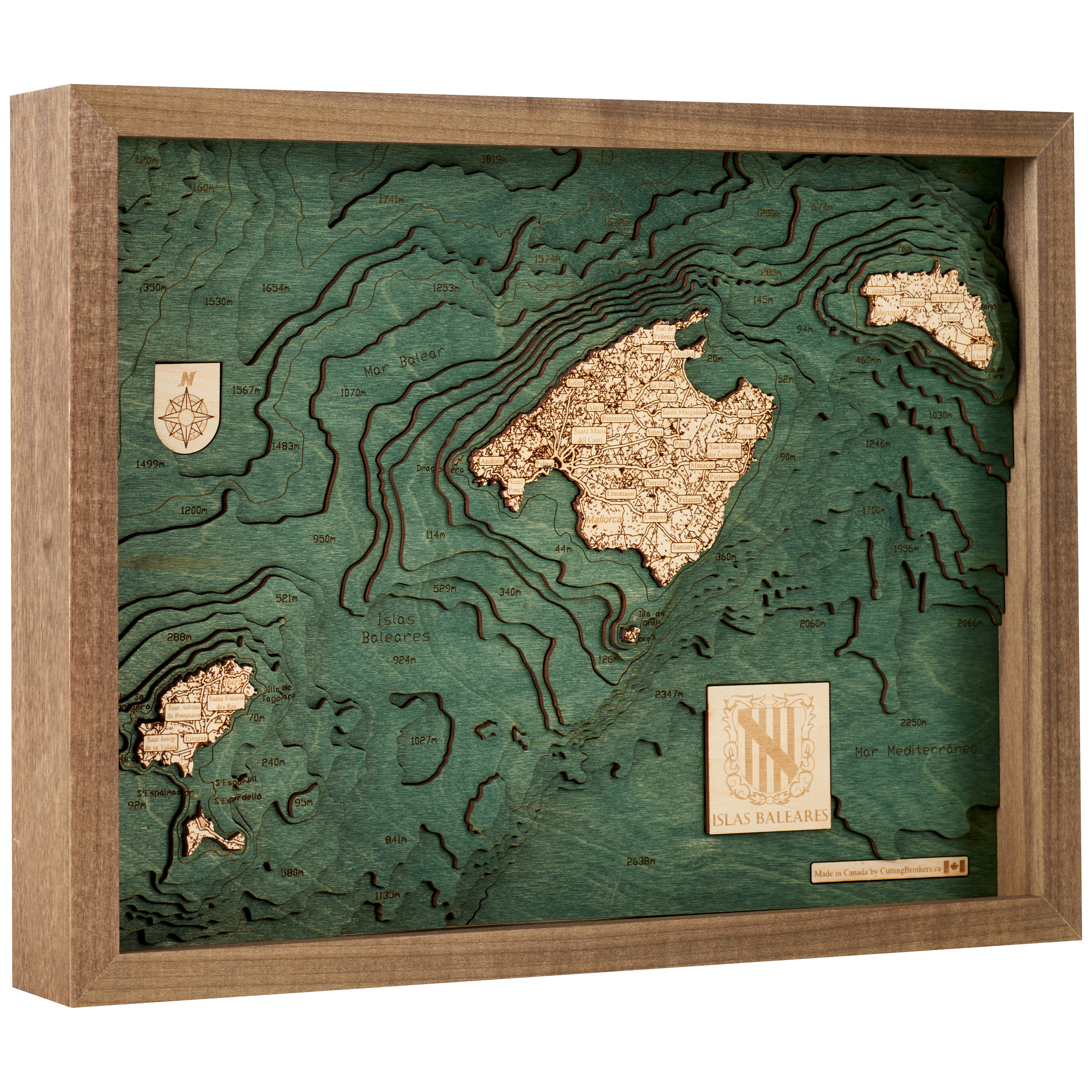 BALEAREN 3D Holz Wandkarte - Version S
