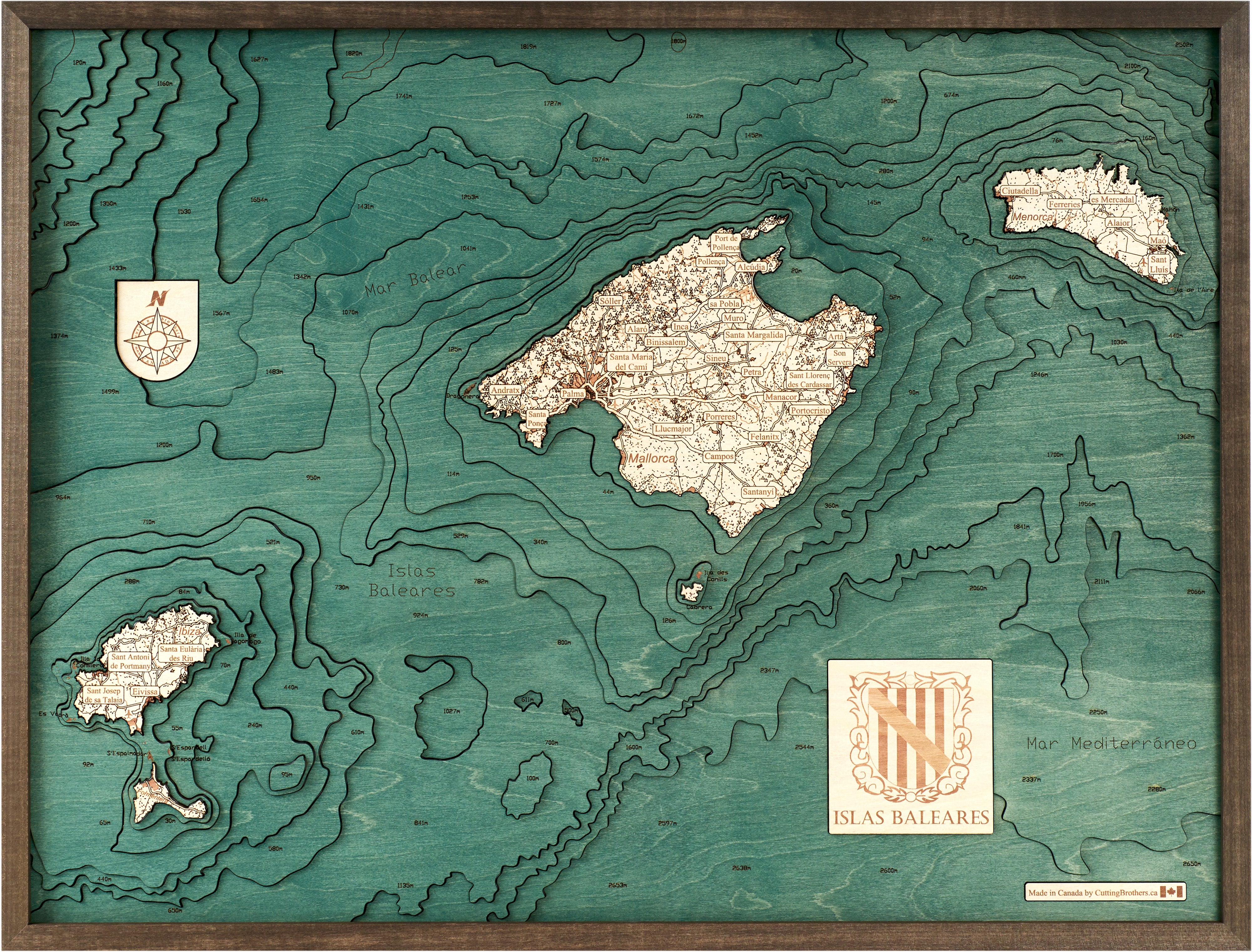 BALEARIC 3D wooden wall map - version L
