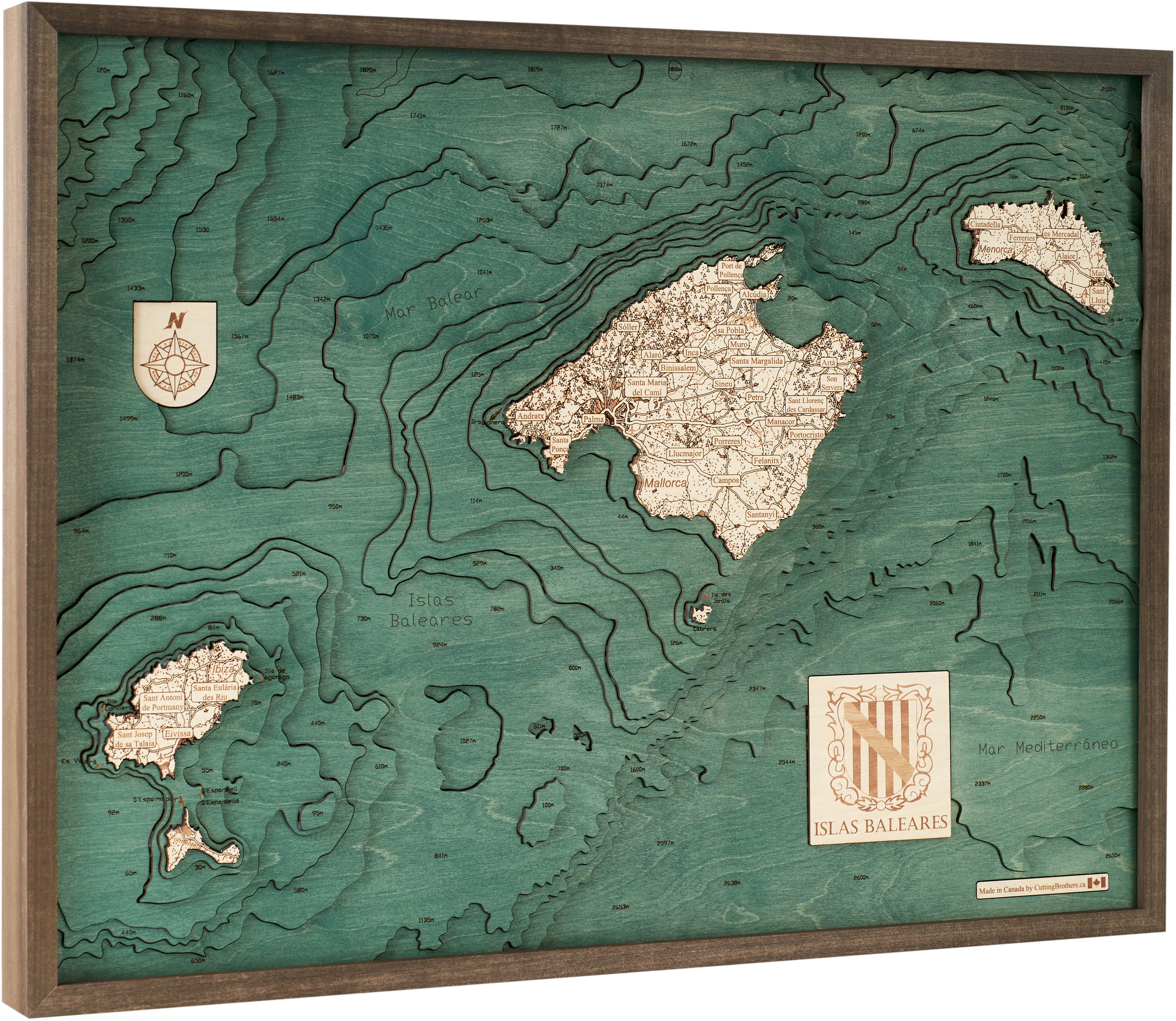 BALEARIC 3D wooden wall map - version L