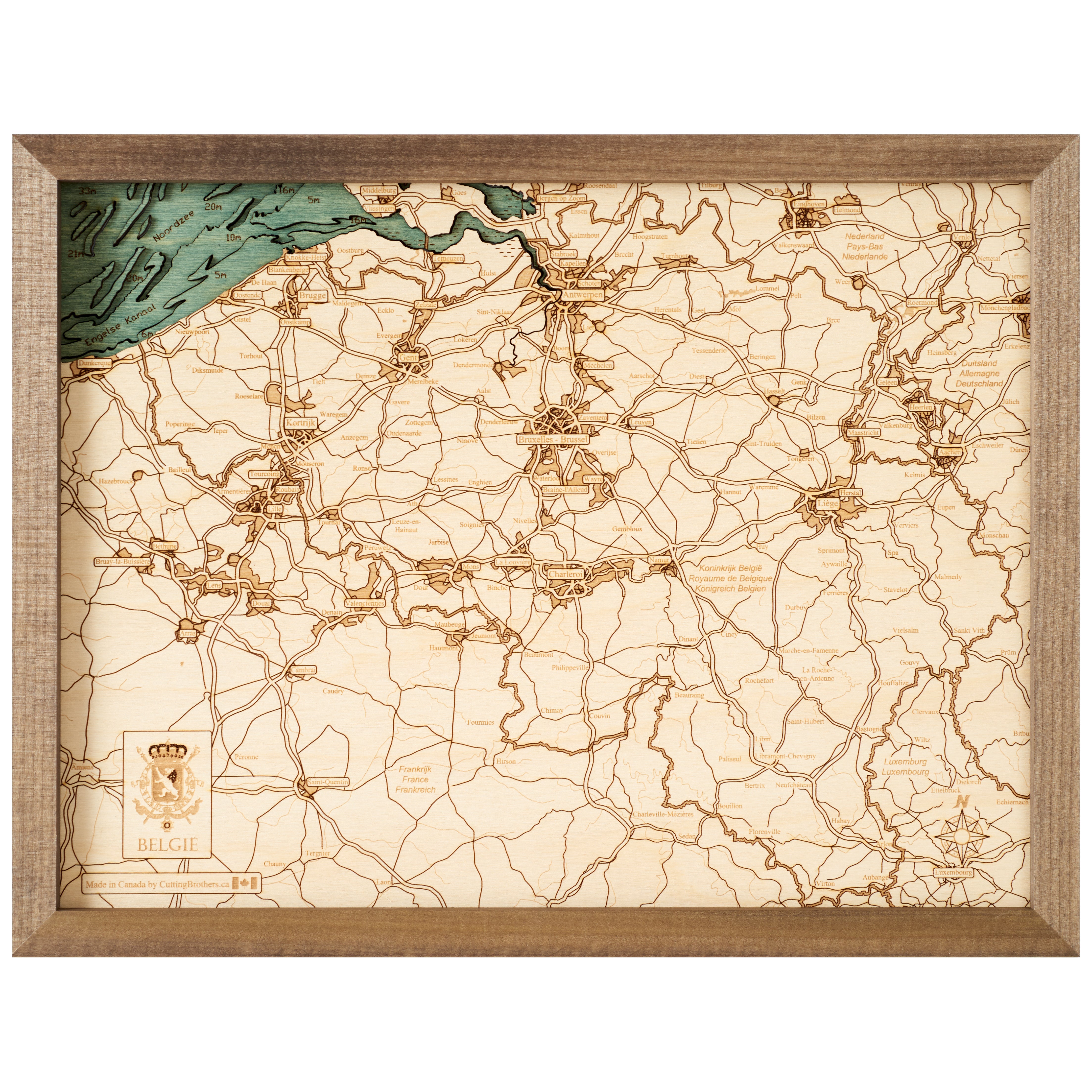 BELGIEN 3D Holz Wandkarte - Version S