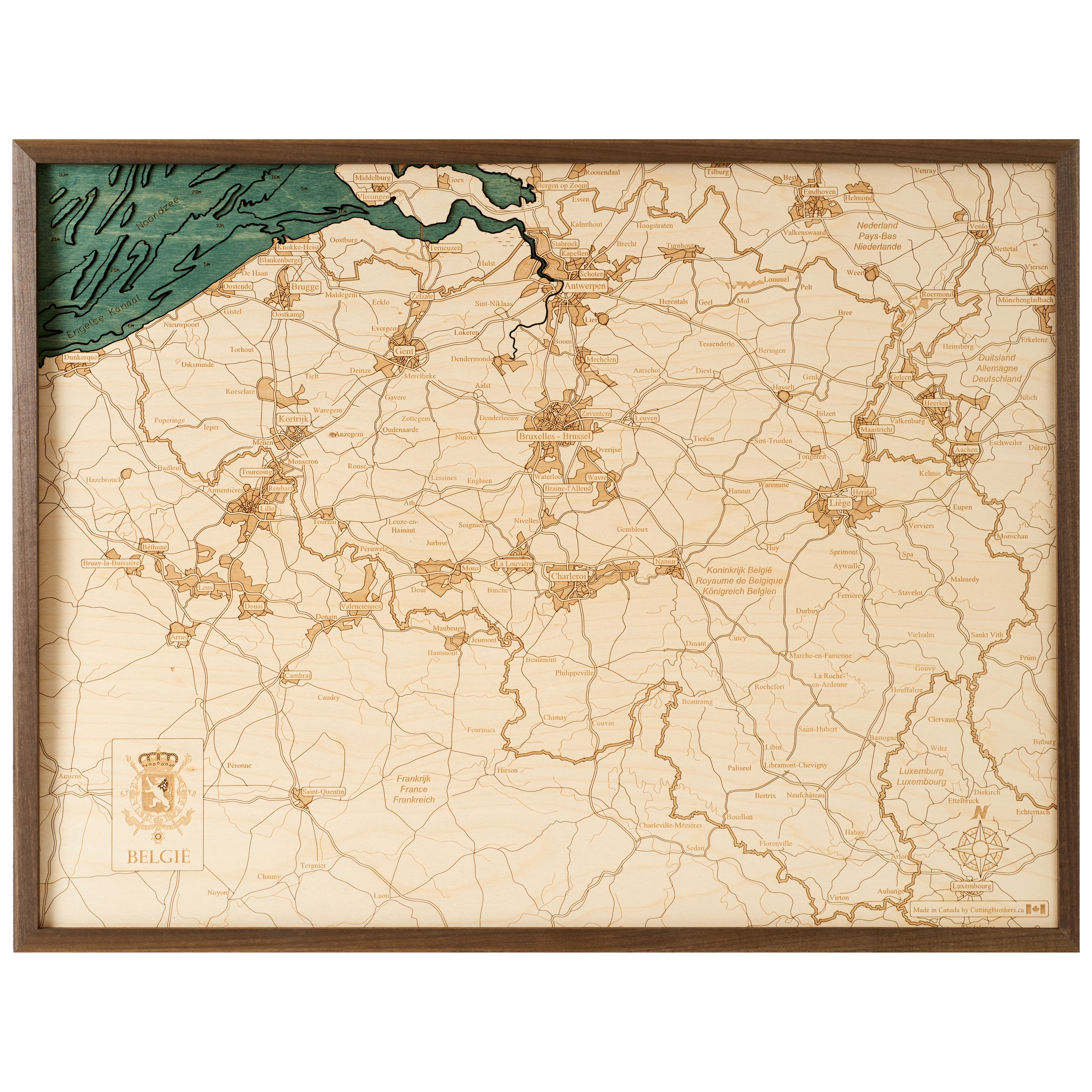 BELGIEN 3D Holz Wandkarte - Version L