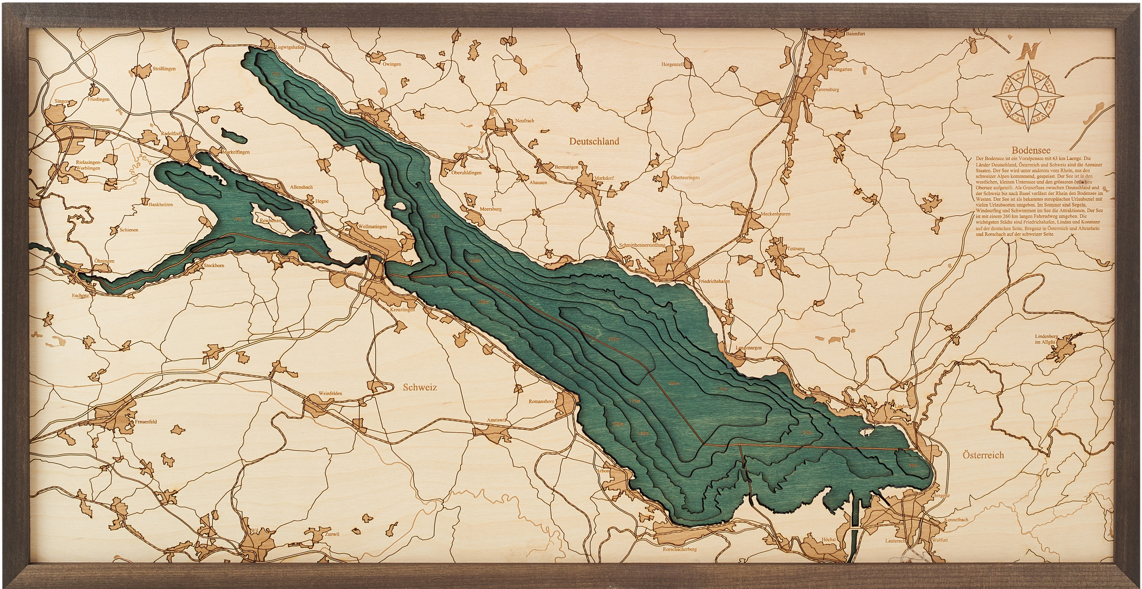 BODENSEE 3D Holz Wandkarte - Version M