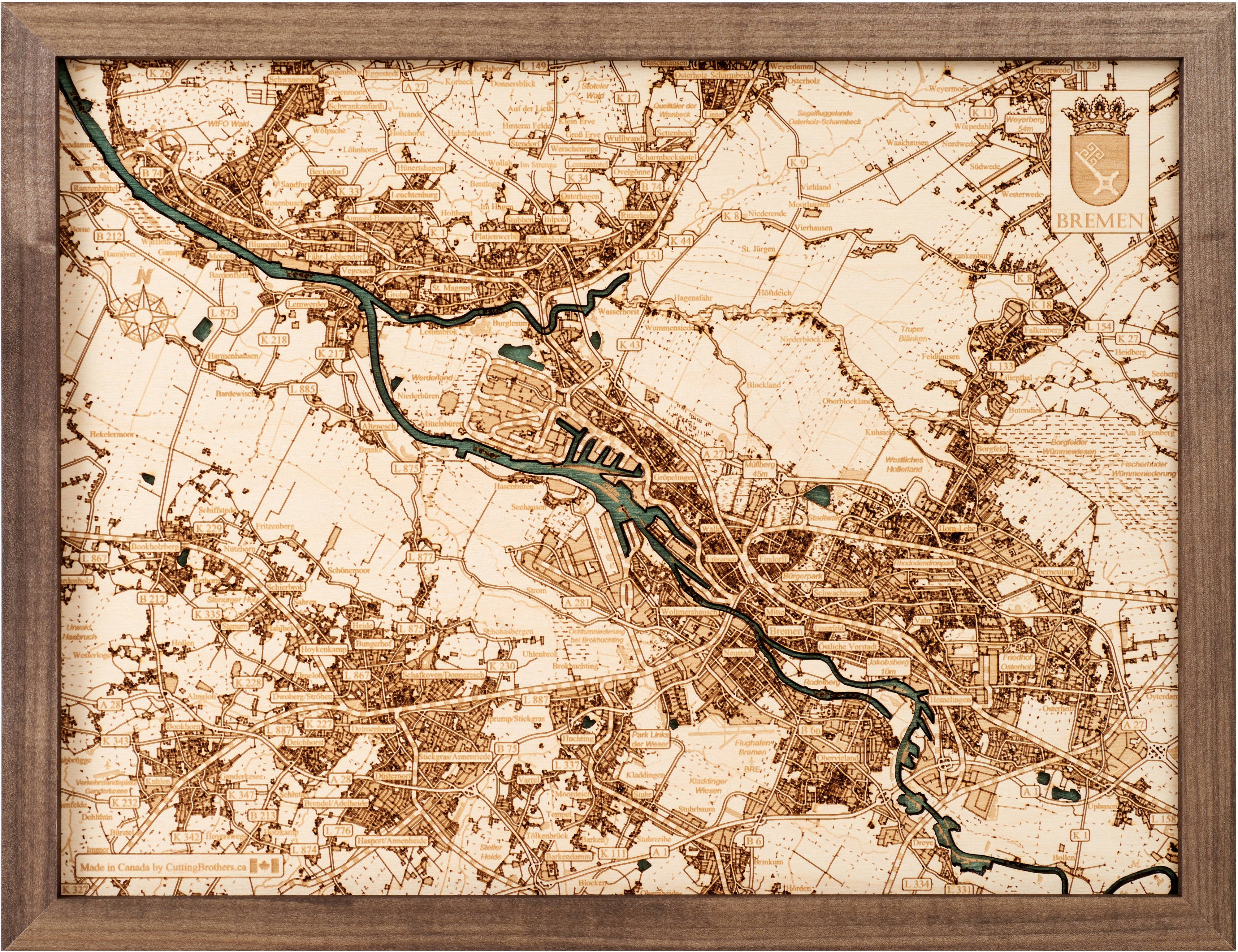 BREMEN 3D wooden wall map - version S