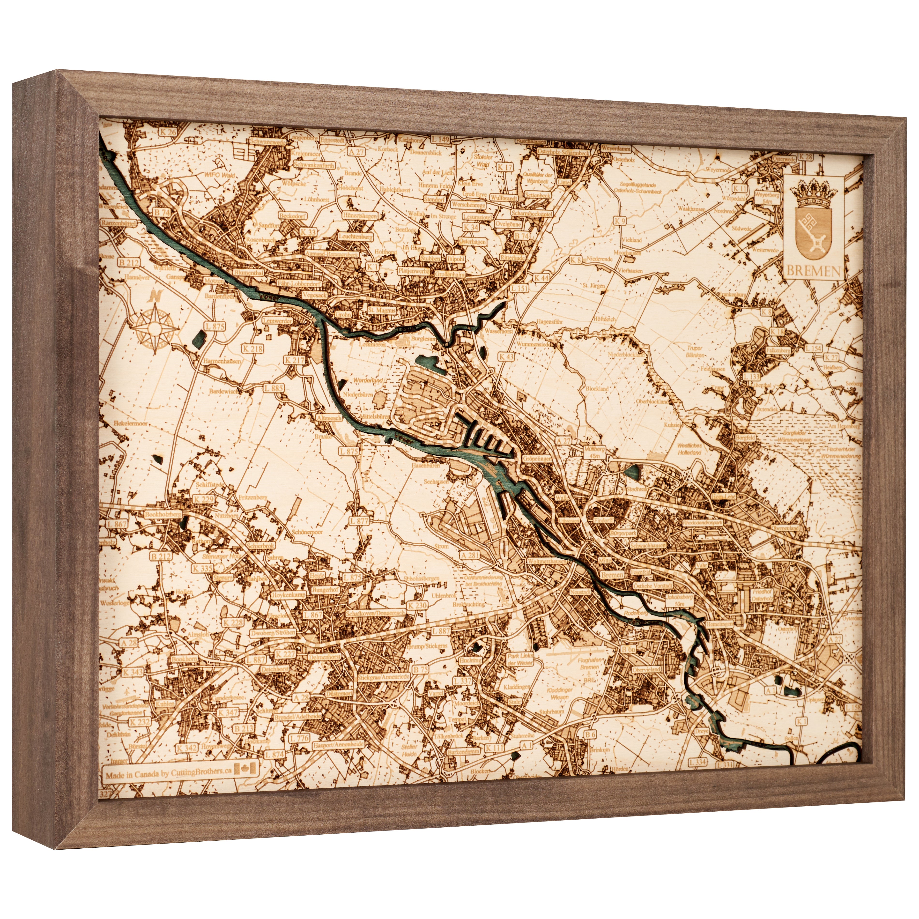 BREMEN 3D Holz Wandkarte - Version S