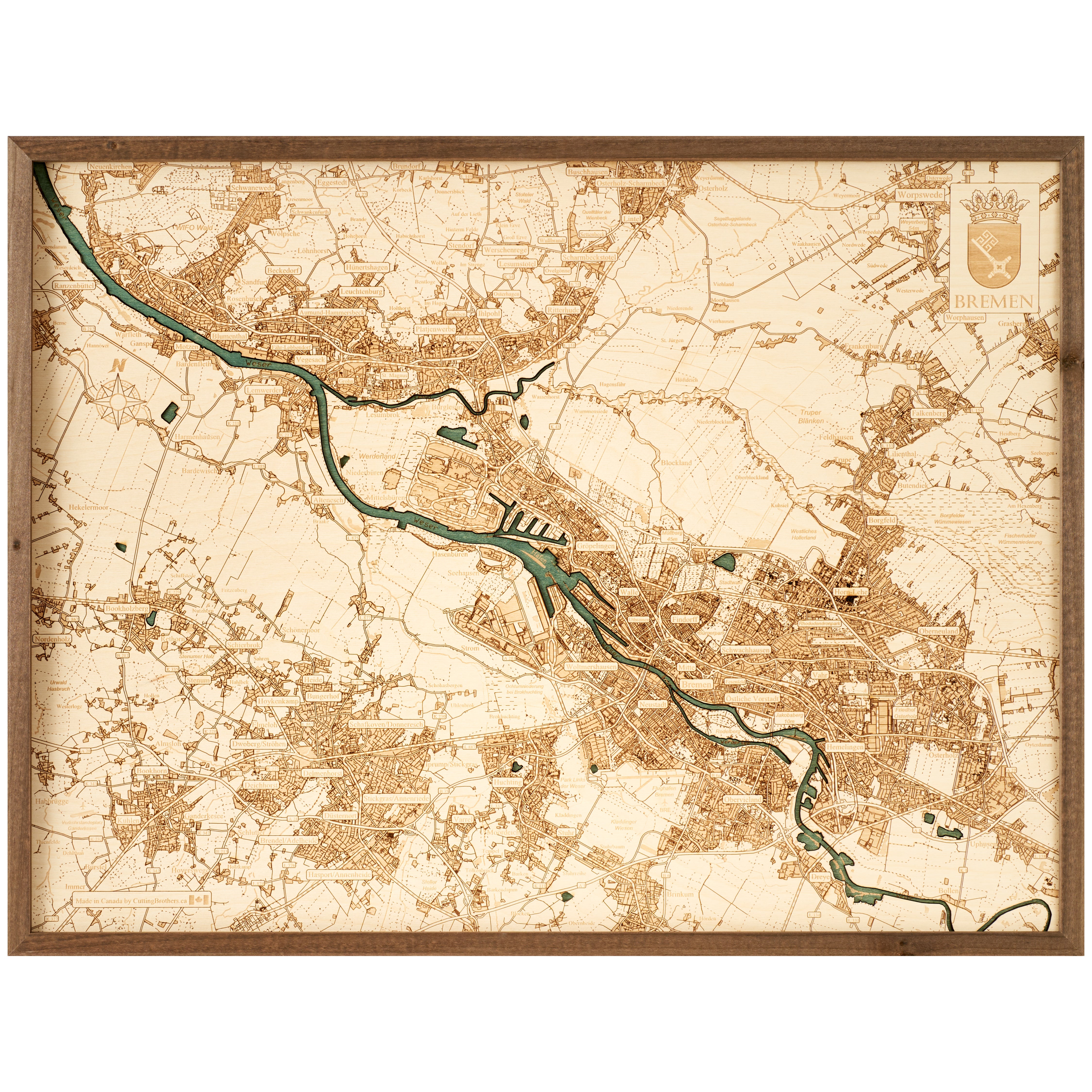 BREMEN 3D Holz Wandkarte - Version L