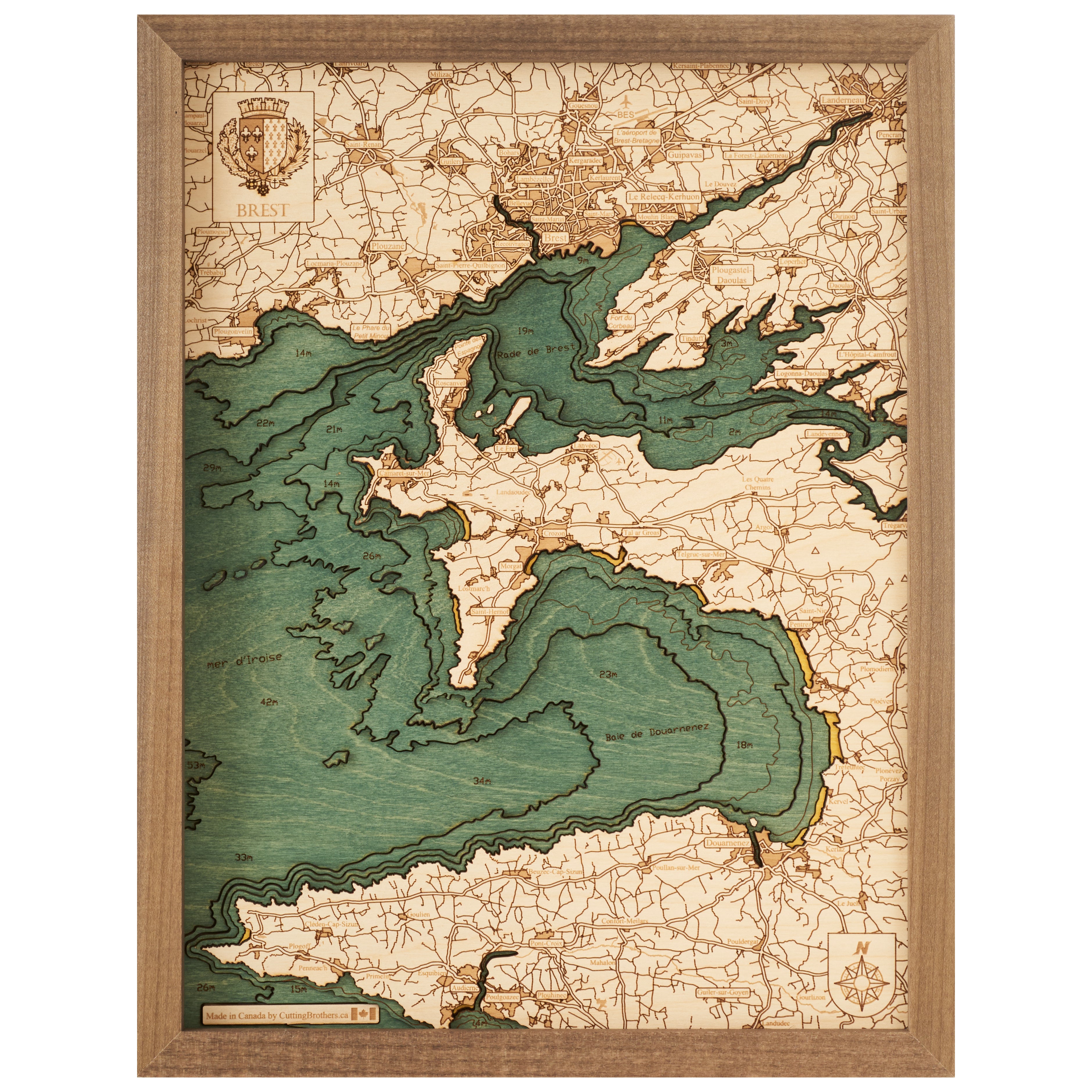 BREST - 3D Holz Wandkarte - Version S - lieferbar ab Oktober 2025