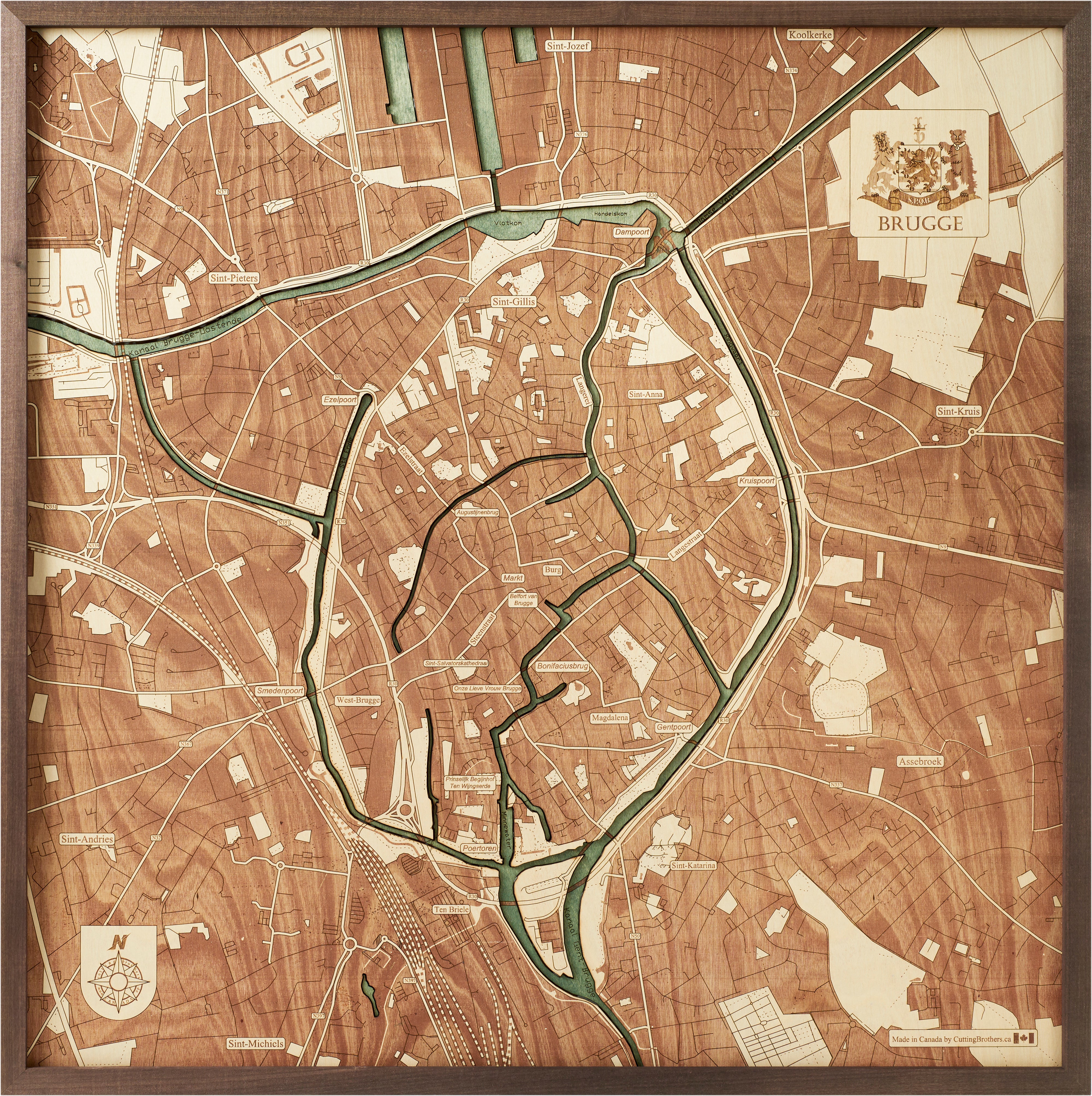 BRUGES 3D wooden wall map - version L