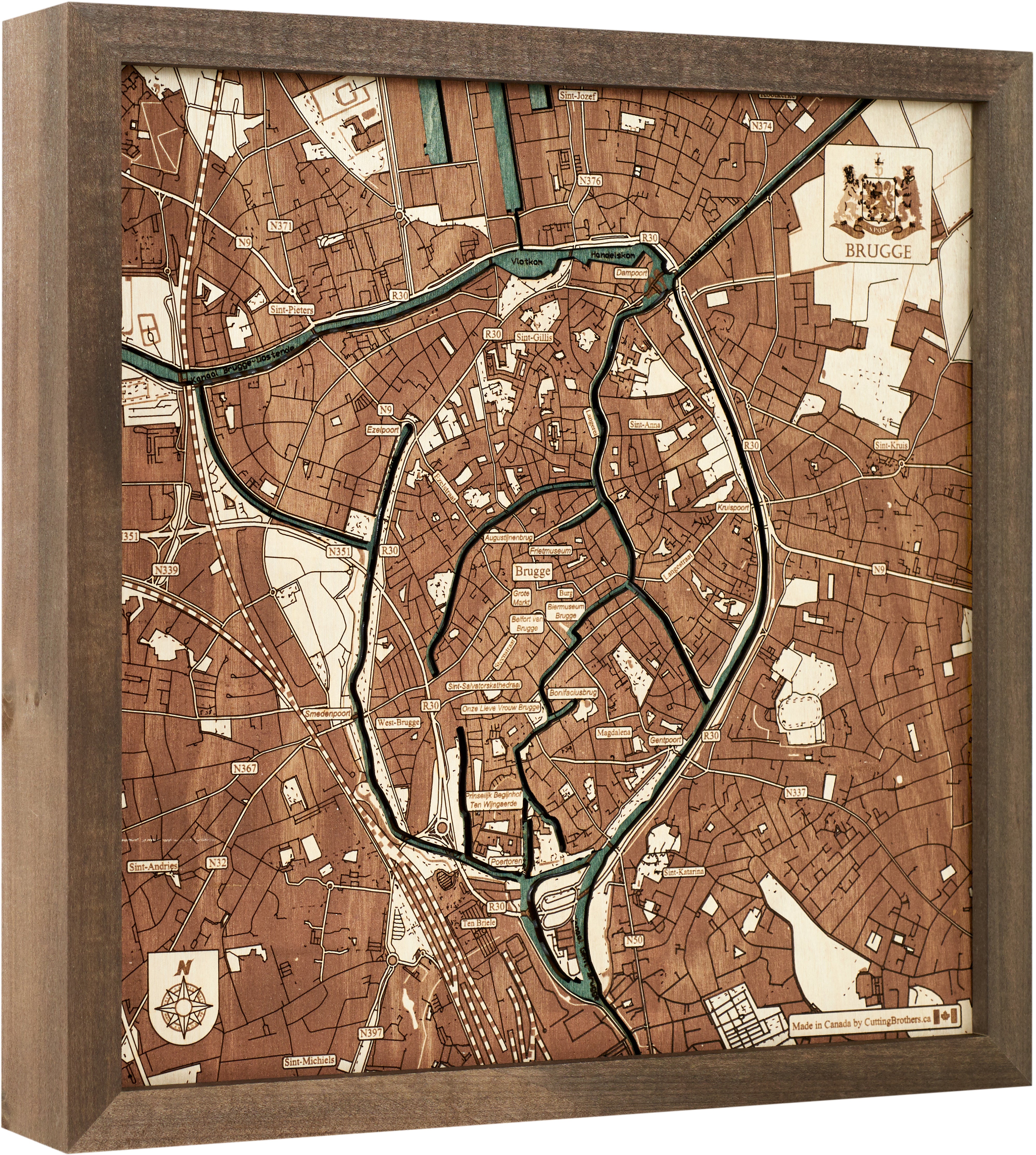 BRUGES 3D Wooden Wall Map - Version S