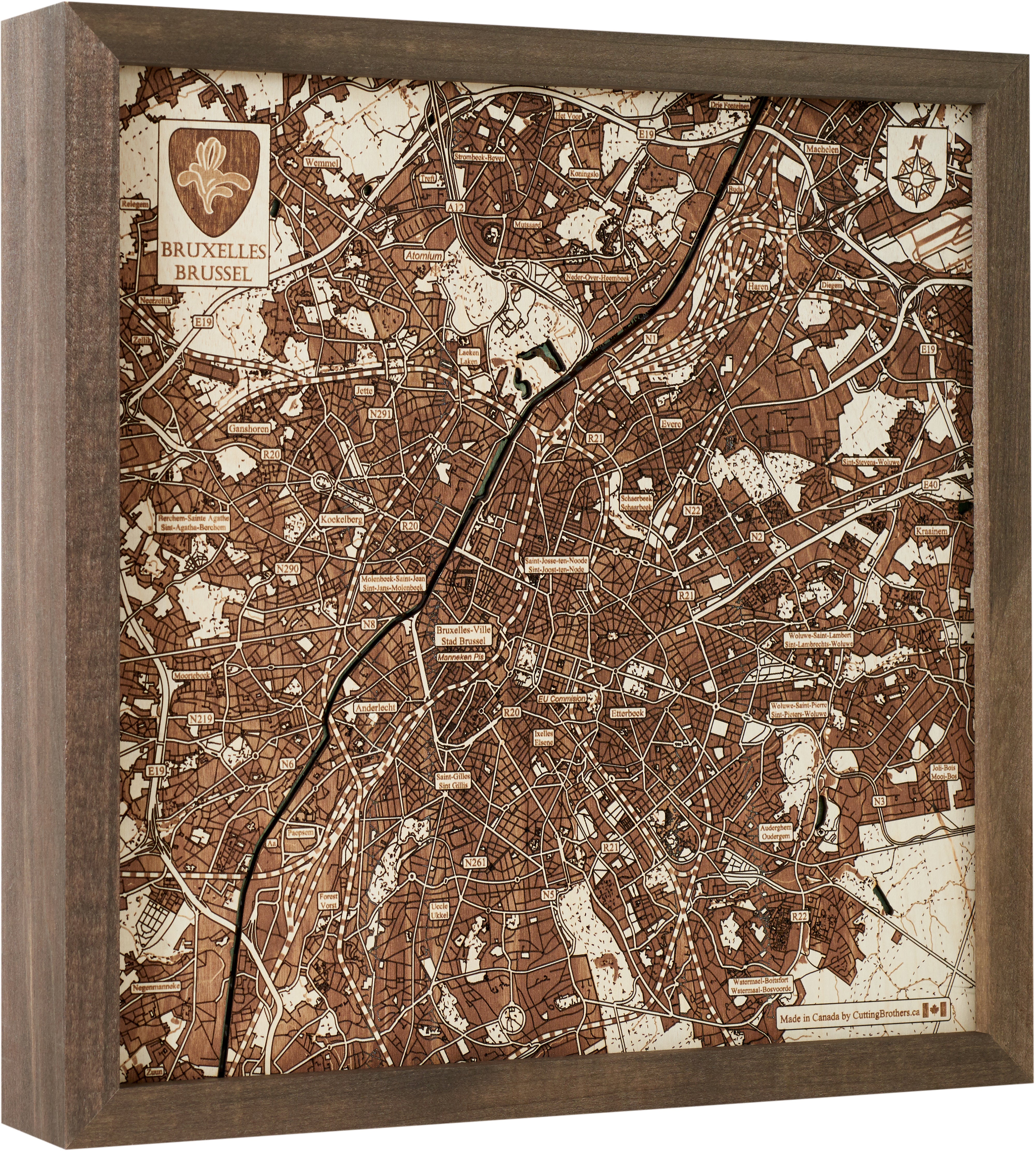 BRÜSSEL 3D Holz Wandkarte  - Version S
