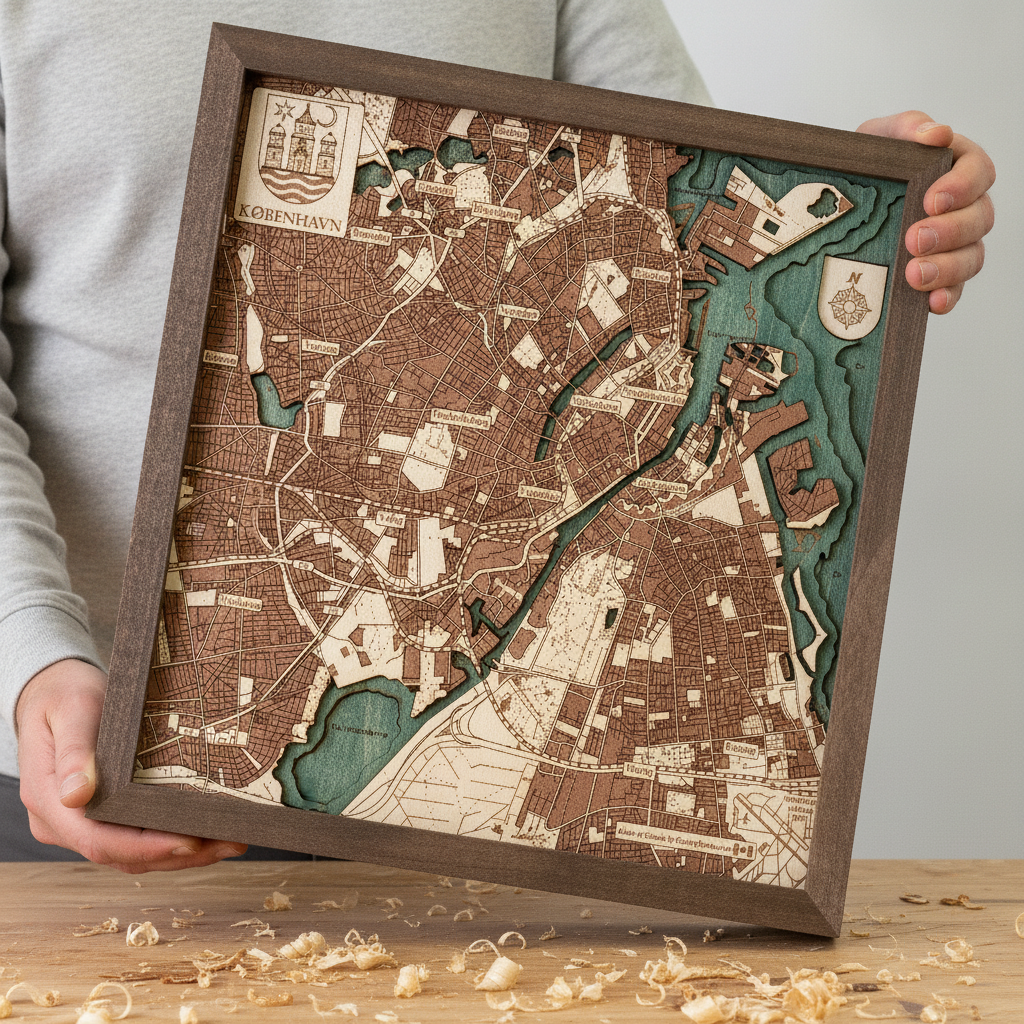 KOPENHAGEN 3D Holz Wandkarte - Version S
