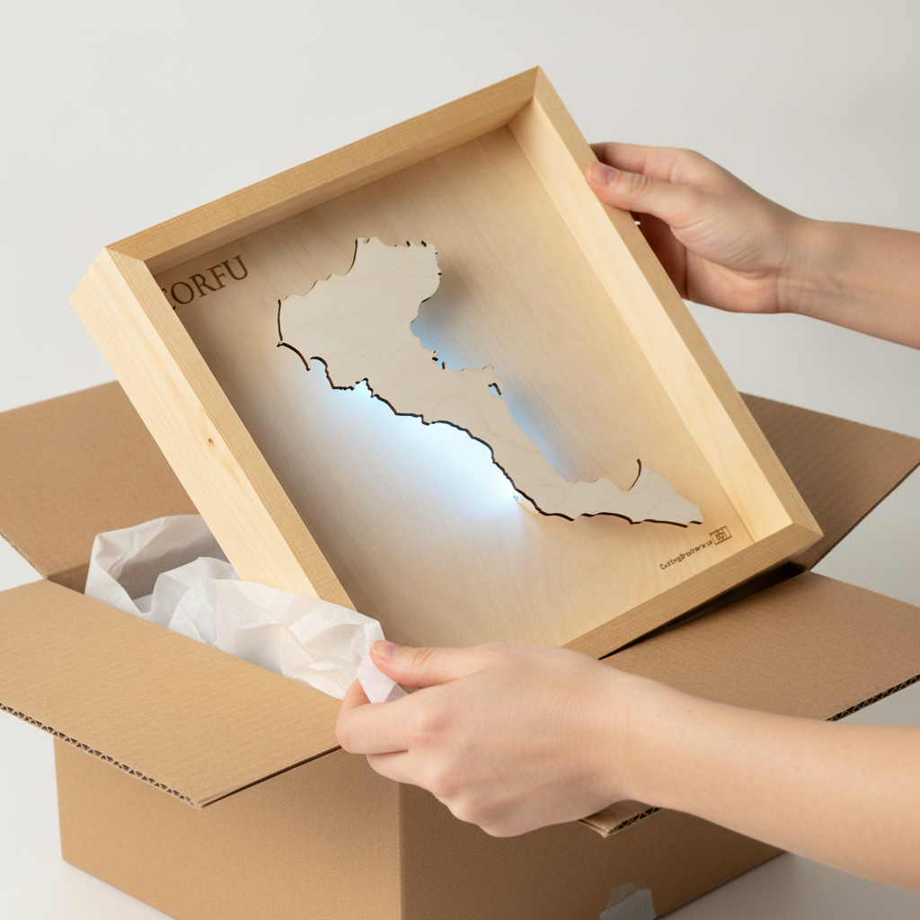 KORFU -  3D Holz INSEL LICHT KARTE (LED)
