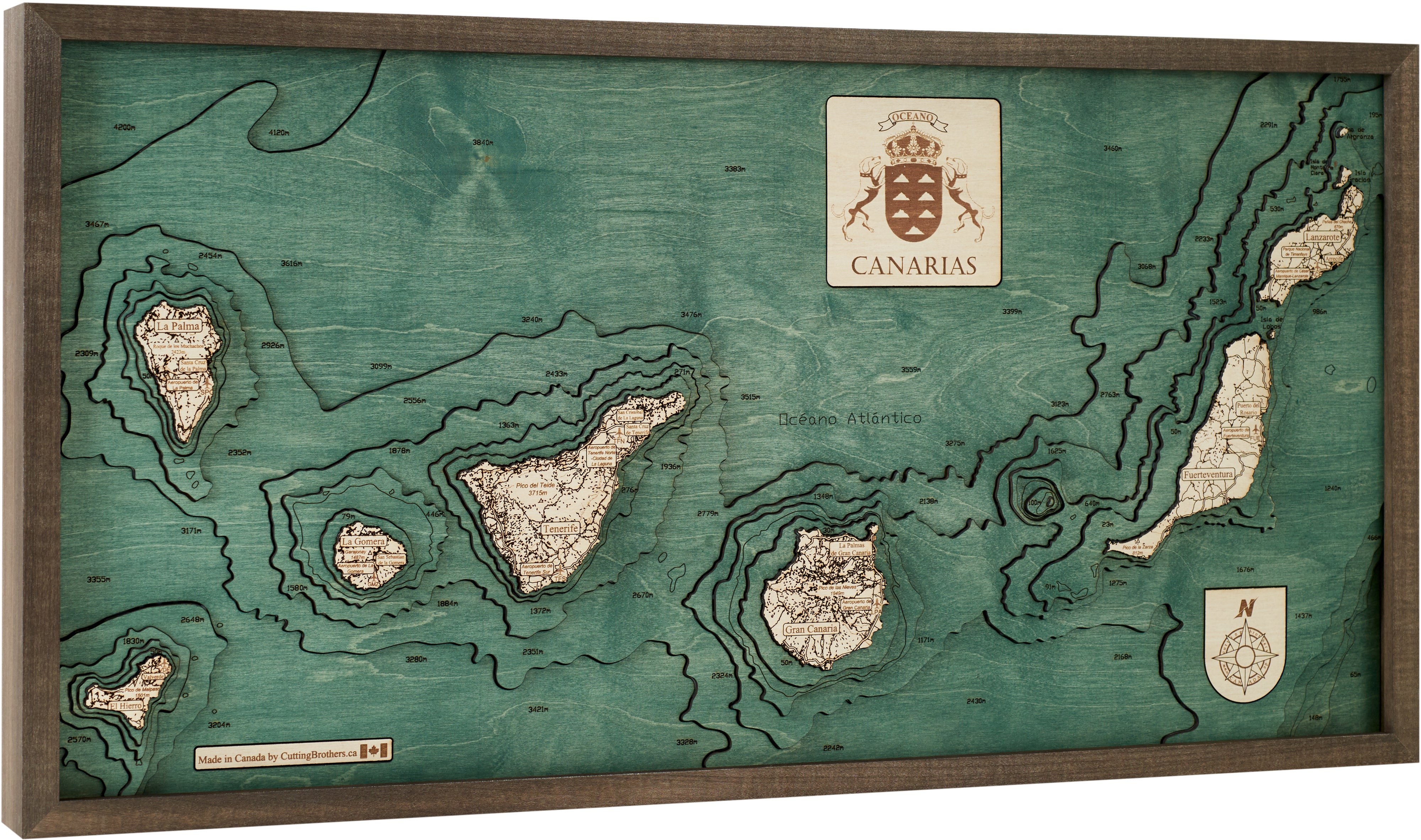 CANARY 3D wooden wall map - version M