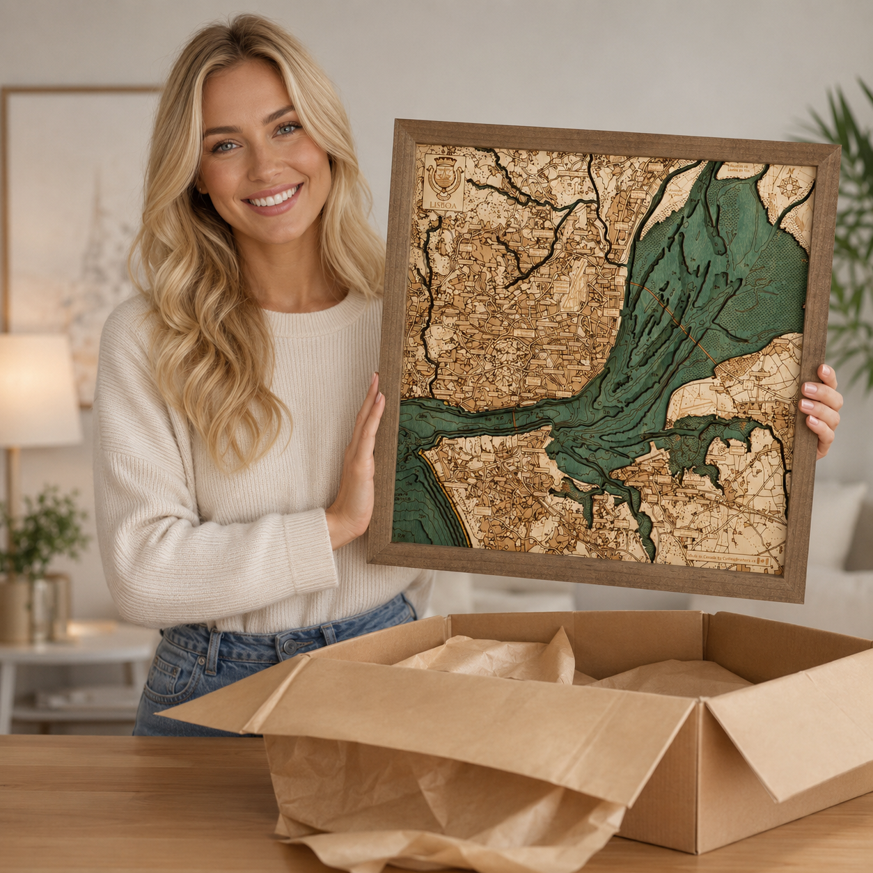 LISSABON - 3D Holz Wandkarte - Version S
