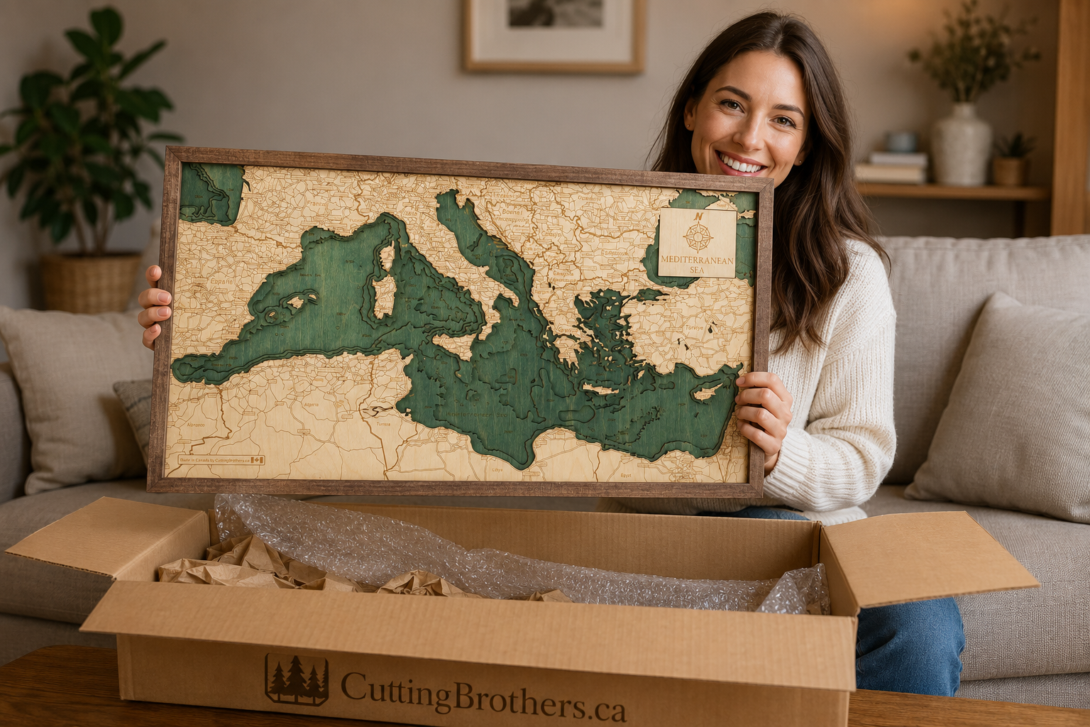 MITTELMEER 3D Holz Wandkarte Version M