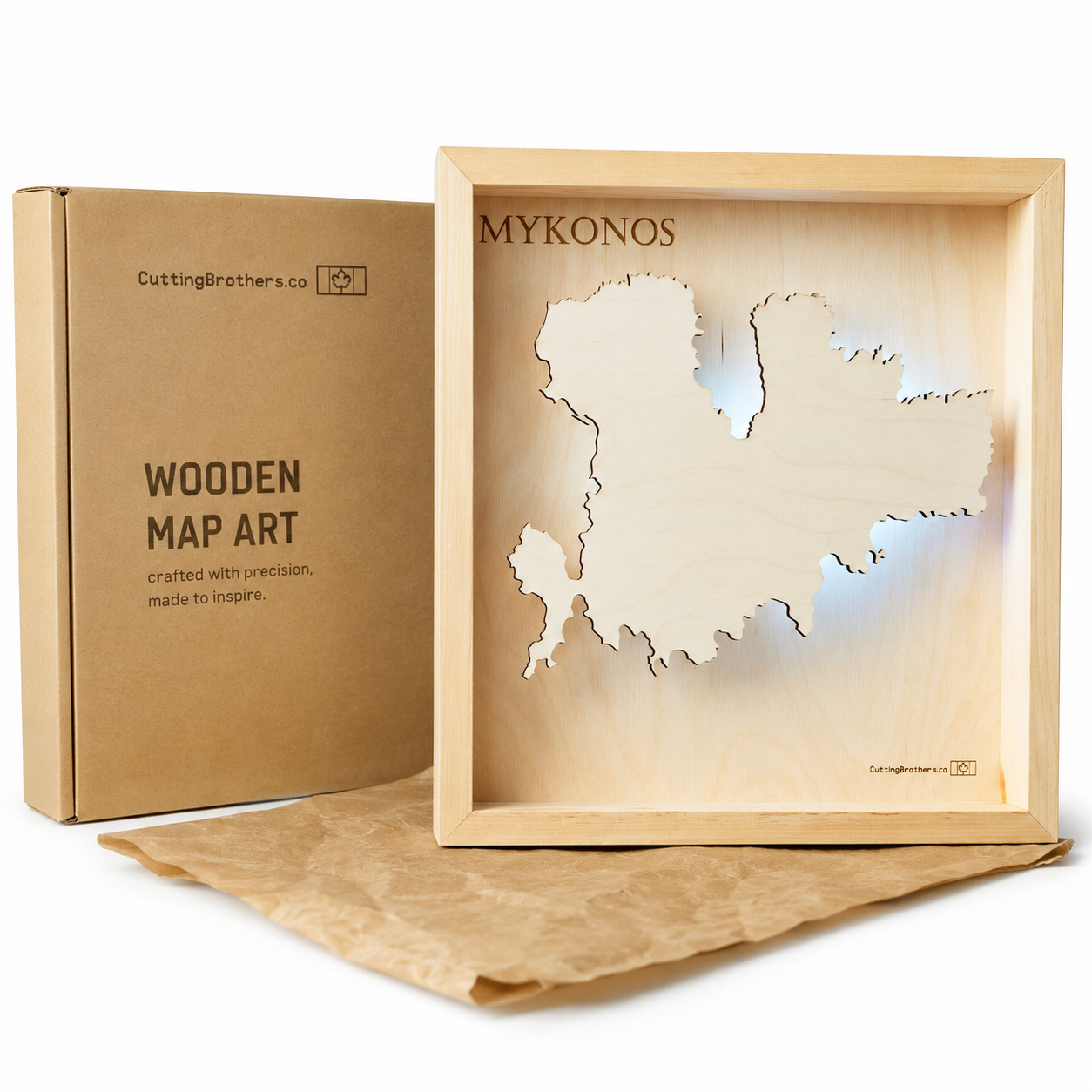 MYKONOS -  3D Holz INSEL LICHT KARTE (LED)
