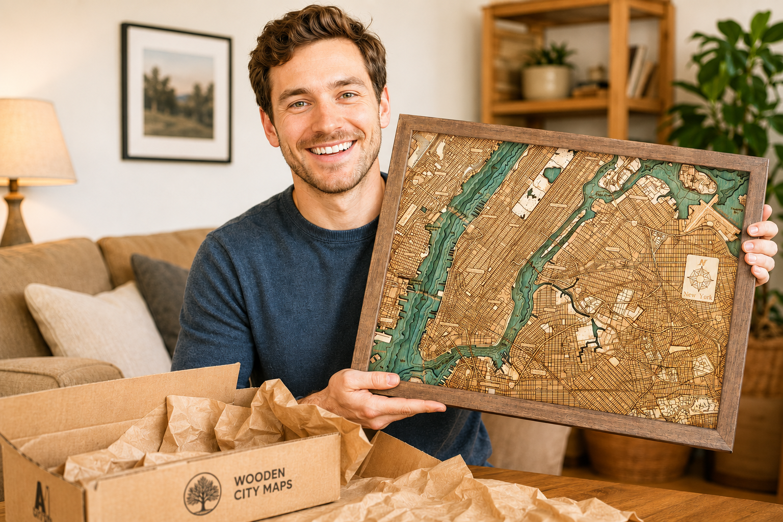 NEW YORK 3D Holz Wandkarte - Version S