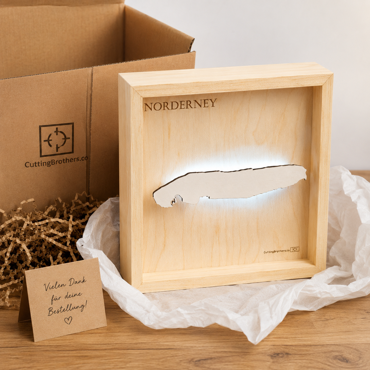 NORDERNEY 3D Holz INSEL LICHT KARTE (LED)