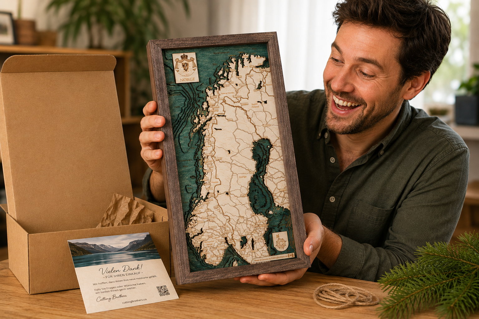 NORWEGEN 3D Holz Wandkarte - Version S