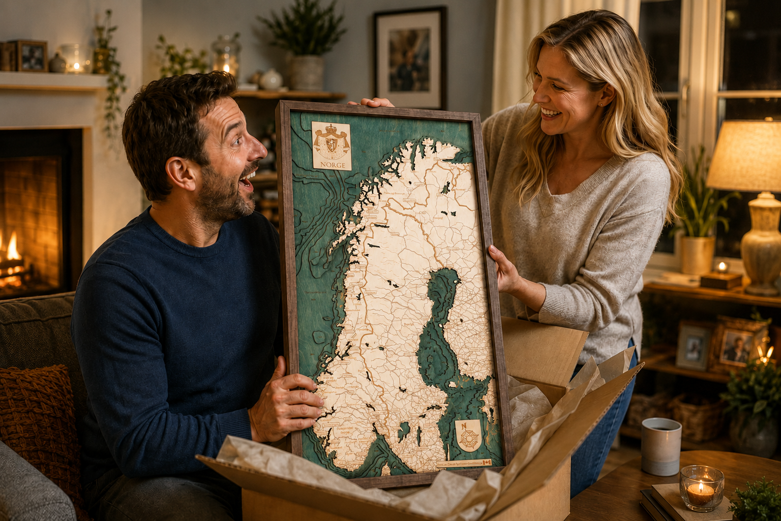 NORWEGEN 3D Holz Wandkarte - Version M