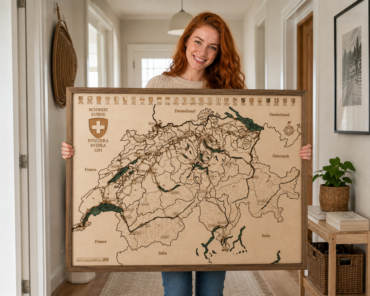 SCHWEIZ 3D Holz Wandkarte - Version L