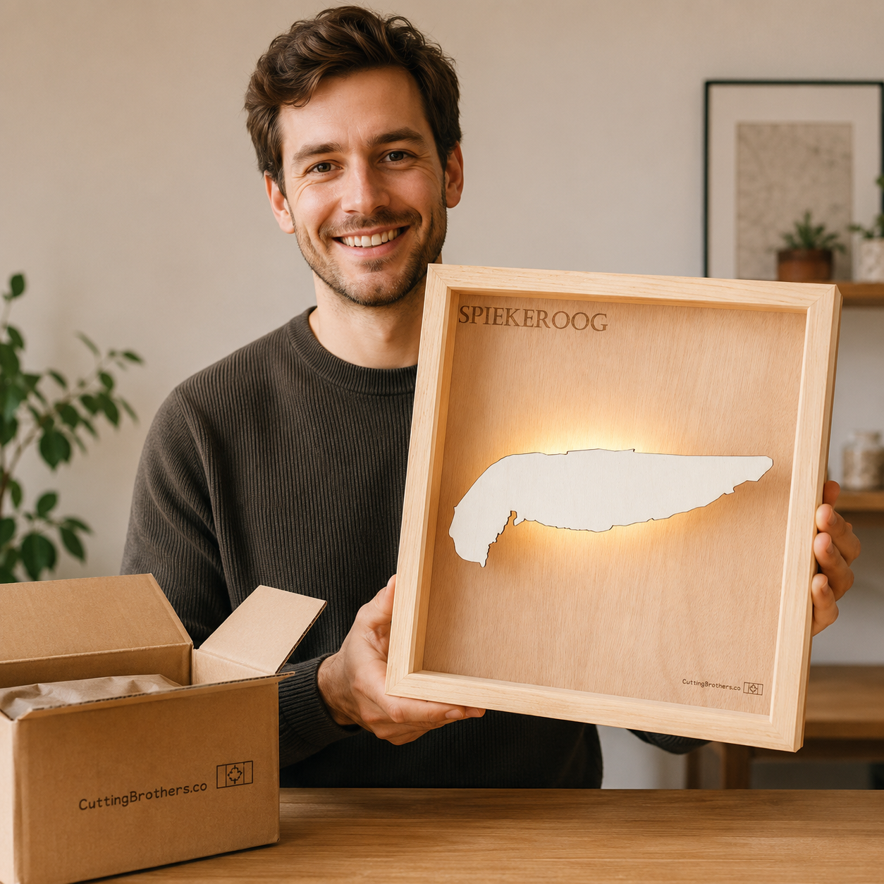 SPIEKEROOG 3D Holz INSEL LICHT KARTE (LED)