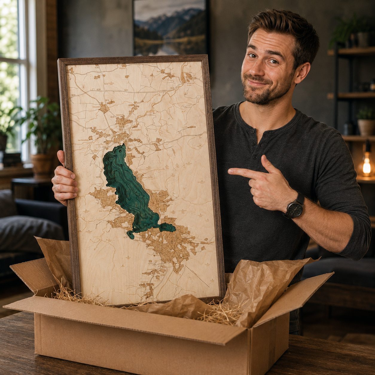 TEGERNSEE 3D Holz Wandkarte - Version M