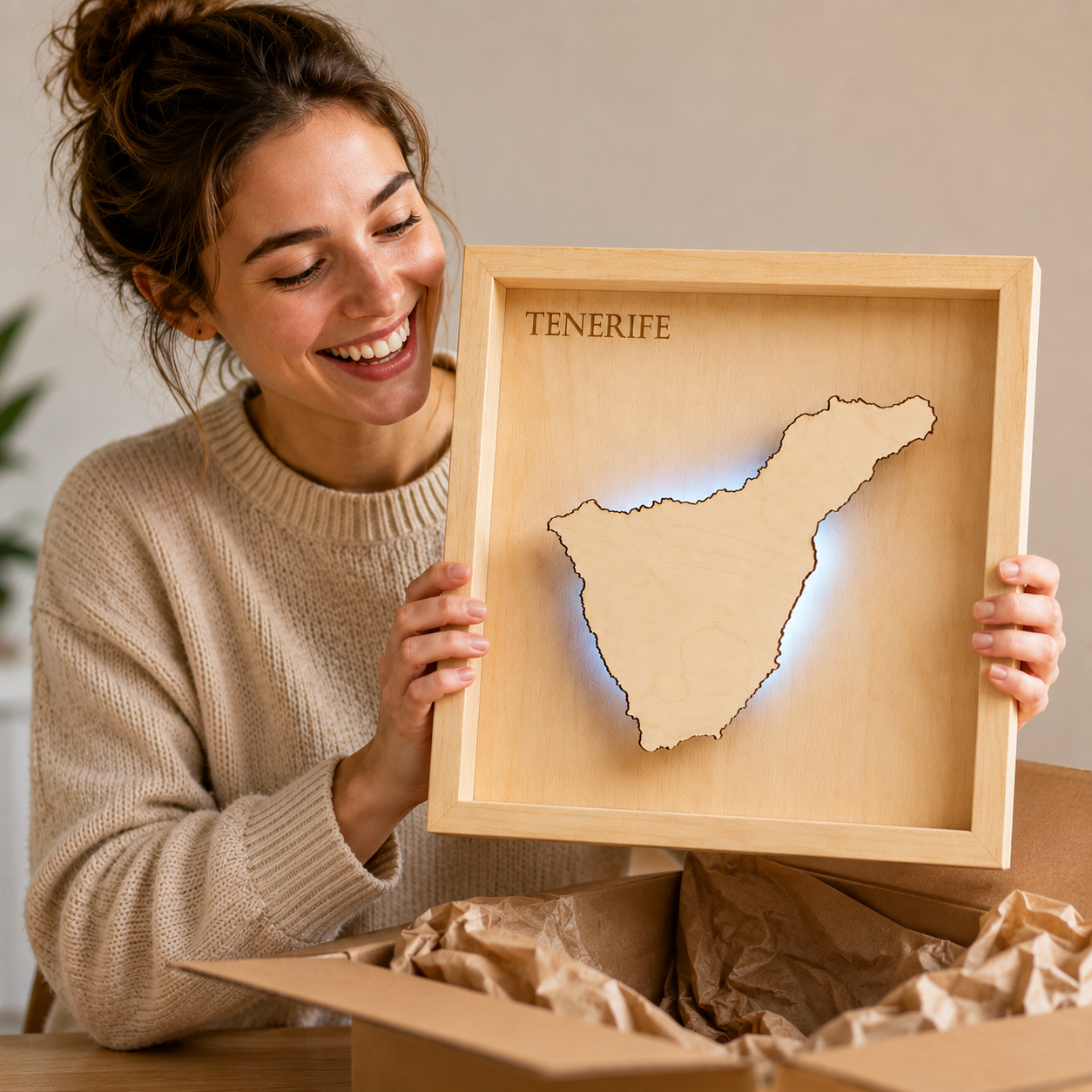 TENERIFA -  3D Holz INSEL LICHT KARTE (LED)
