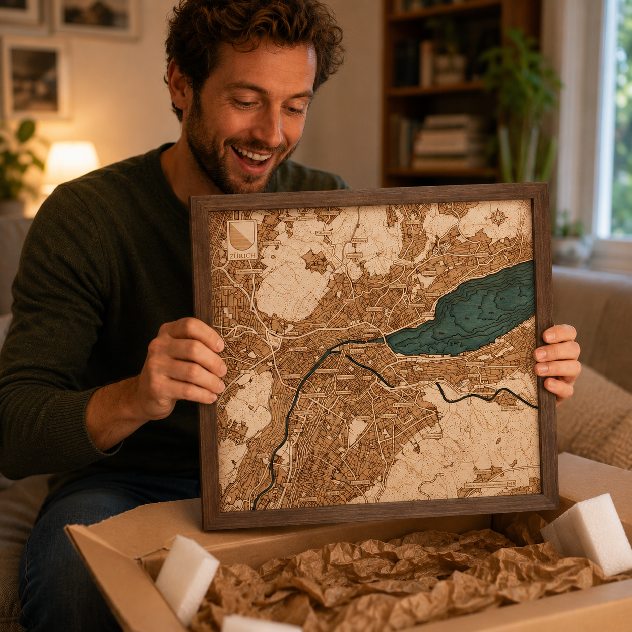 ZÜRICH 3D Holz Wandkarte - Version S