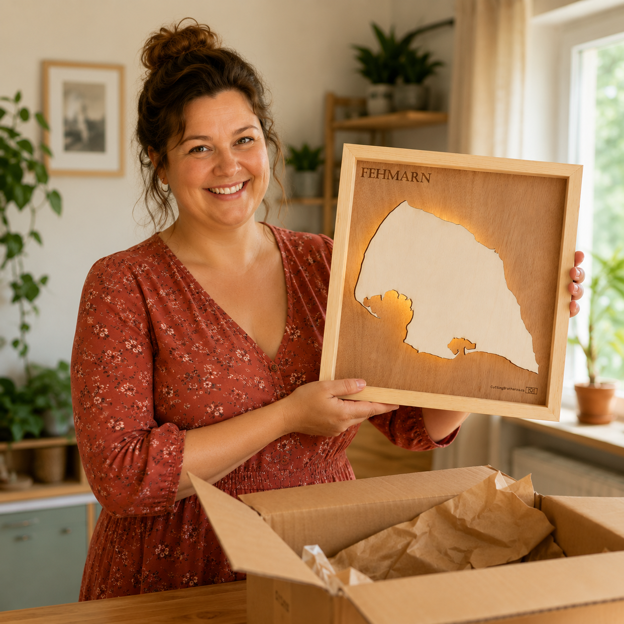 FEHMARN 3D Holz INSEL LICHT KARTE (LED)